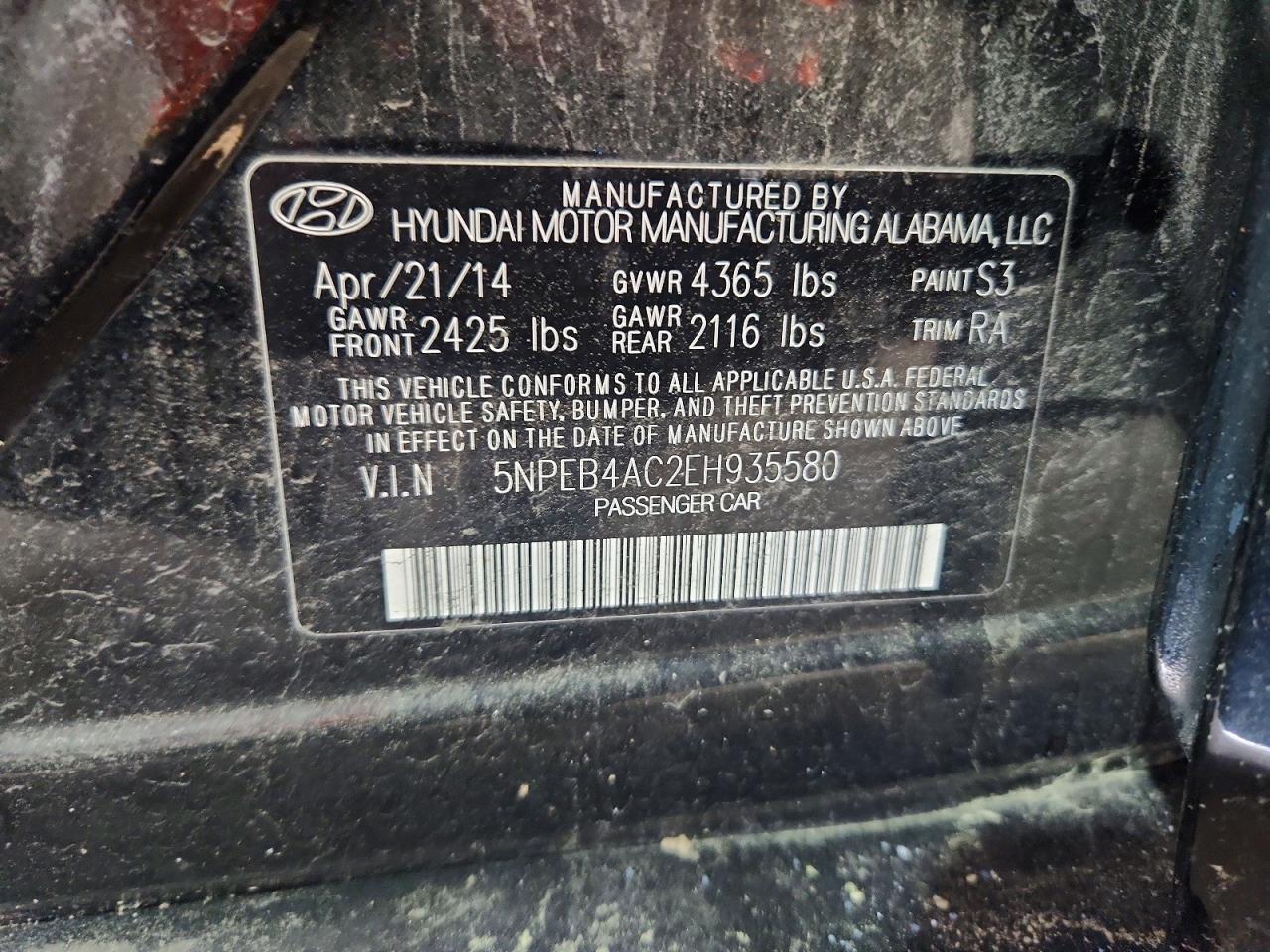 2014 Hyundai Sonata Gls Black vin: 5NPEB4AC2EH935580