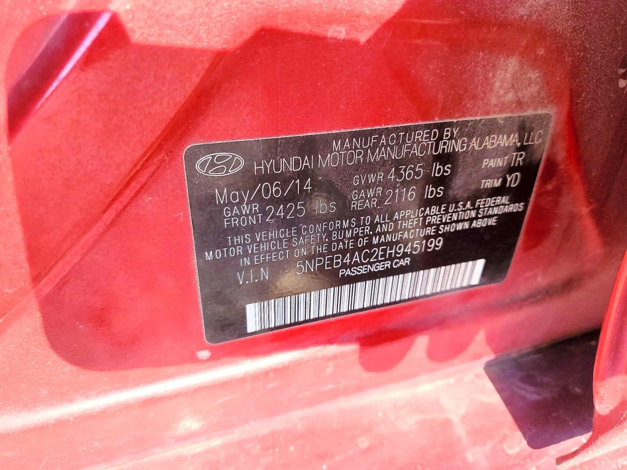 2014 Hyundai Sonata Gls Red vin: 5NPEB4AC2EH945199