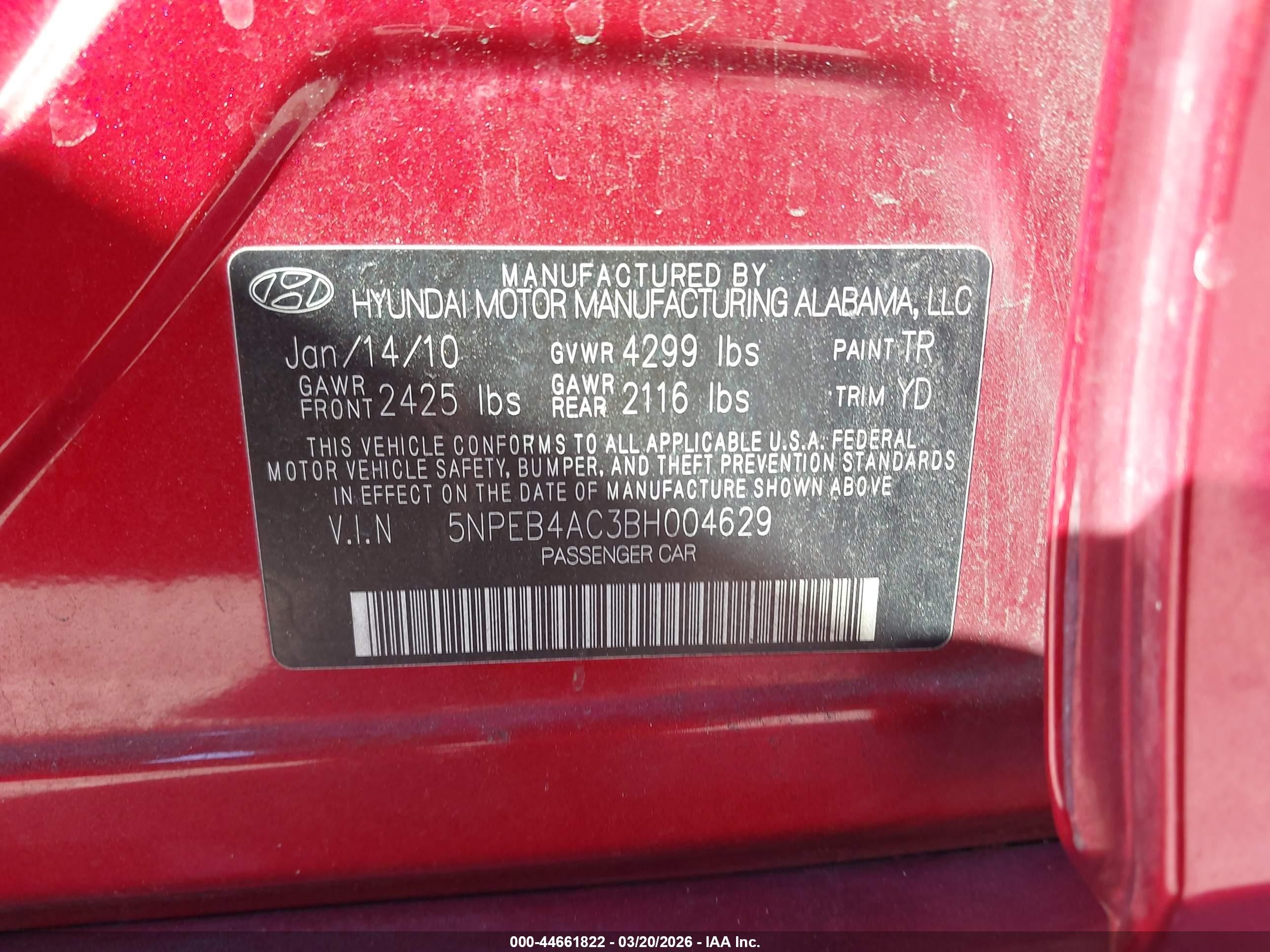 2011 Hyundai Sonata Gls Red vin: 5NPEB4AC3BH004629