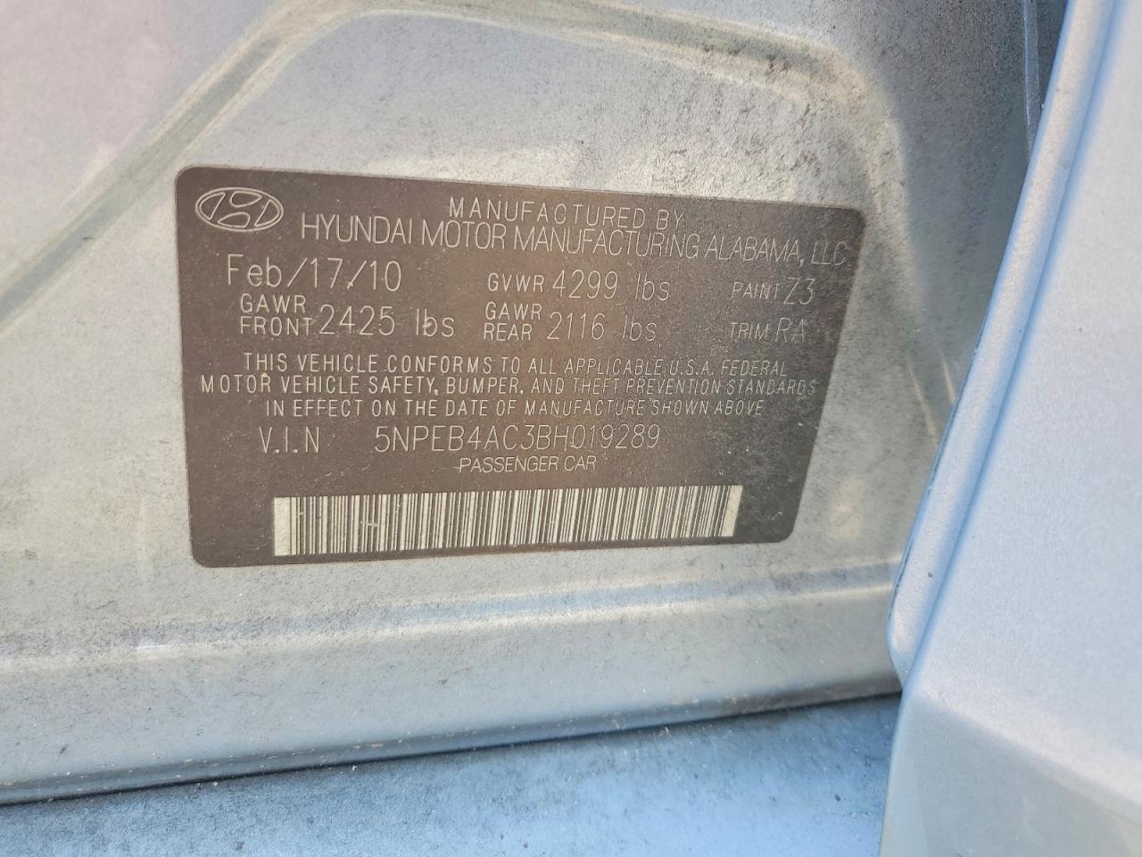 2011 Hyundai Sonata Gls Gray vin: 5NPEB4AC3BH019289