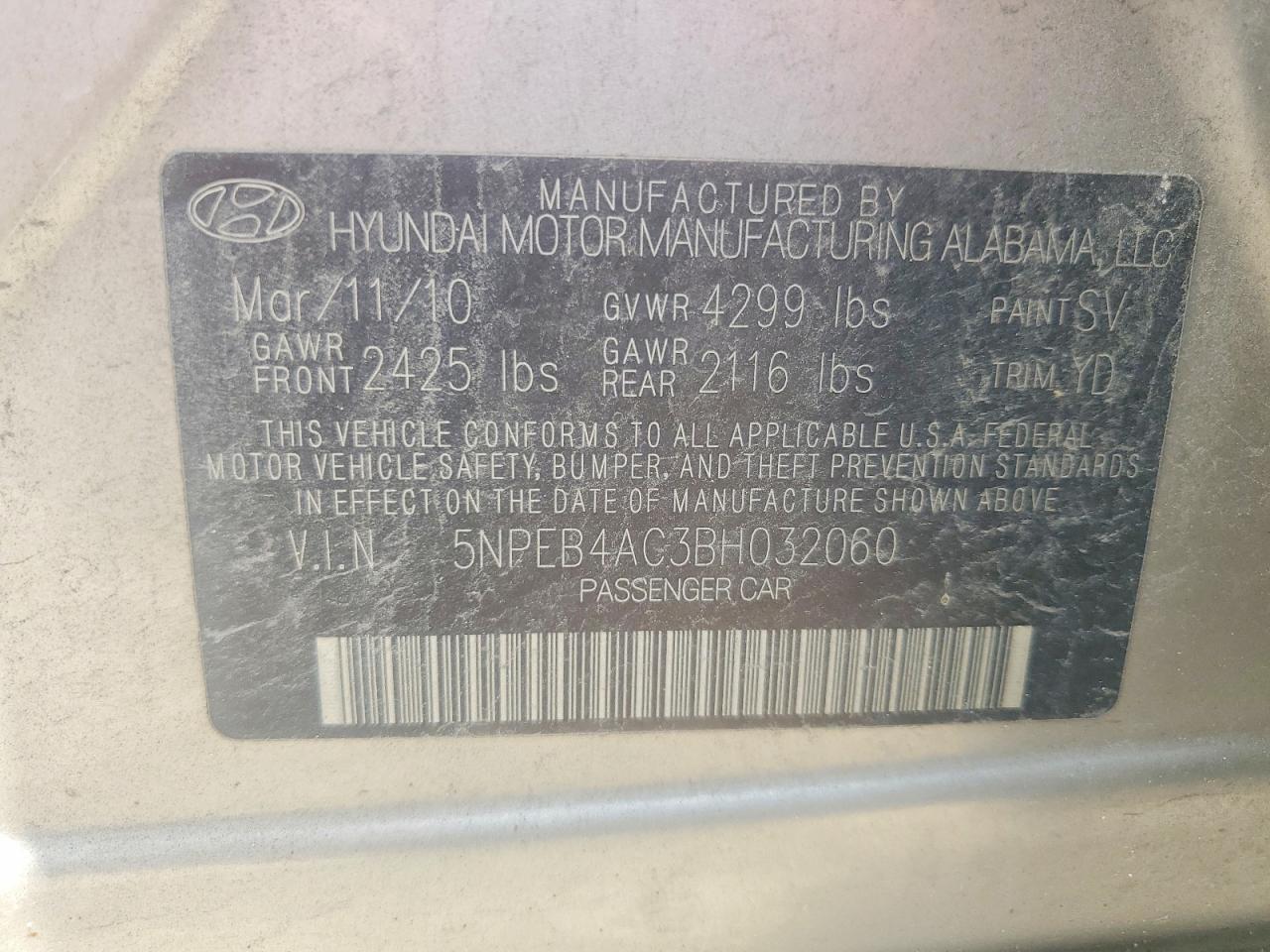 2011 Hyundai Sonata Gls Gold vin: 5NPEB4AC3BH032060