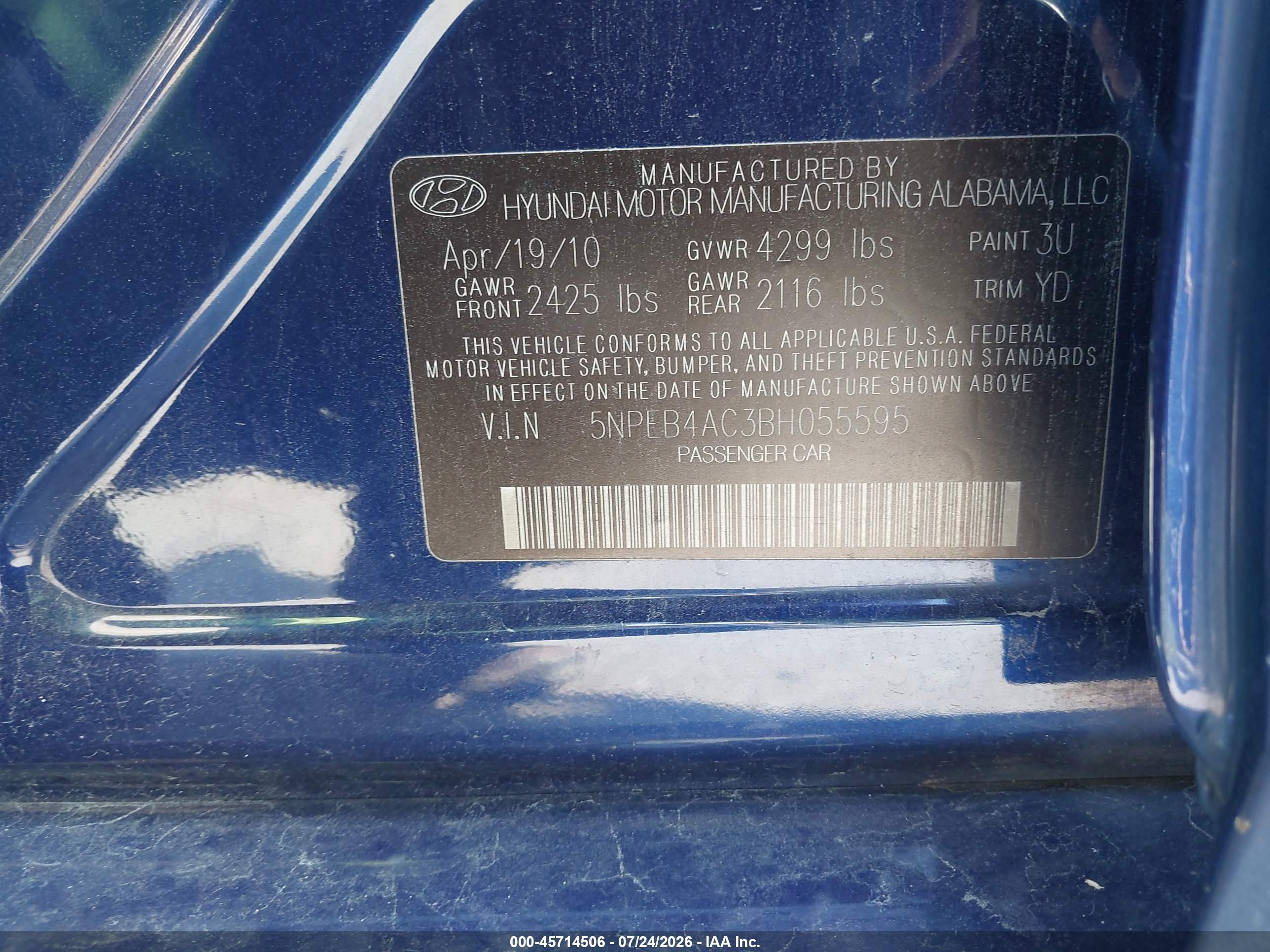 2011 Hyundai Sonata Gls Blue vin: 5NPEB4AC3BH055595