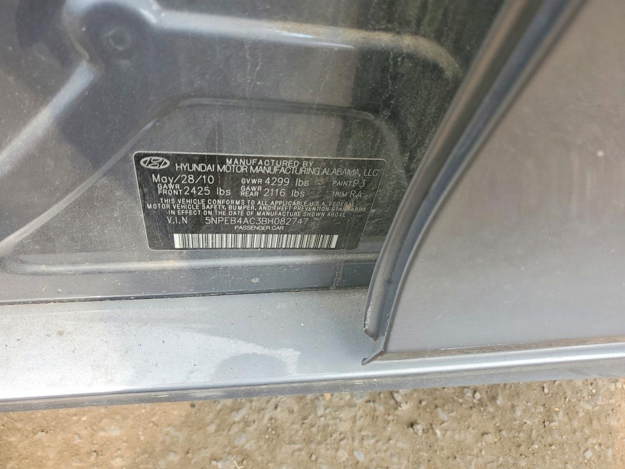 2011 Hyundai Sonata Gls Gray vin: 5NPEB4AC3BH082747