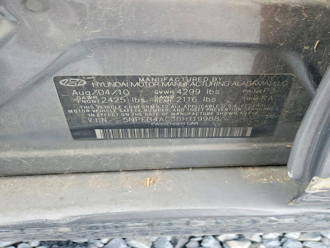 2011 Hyundai Sonata Gls Gray vin: 5NPEB4AC3BH119988
