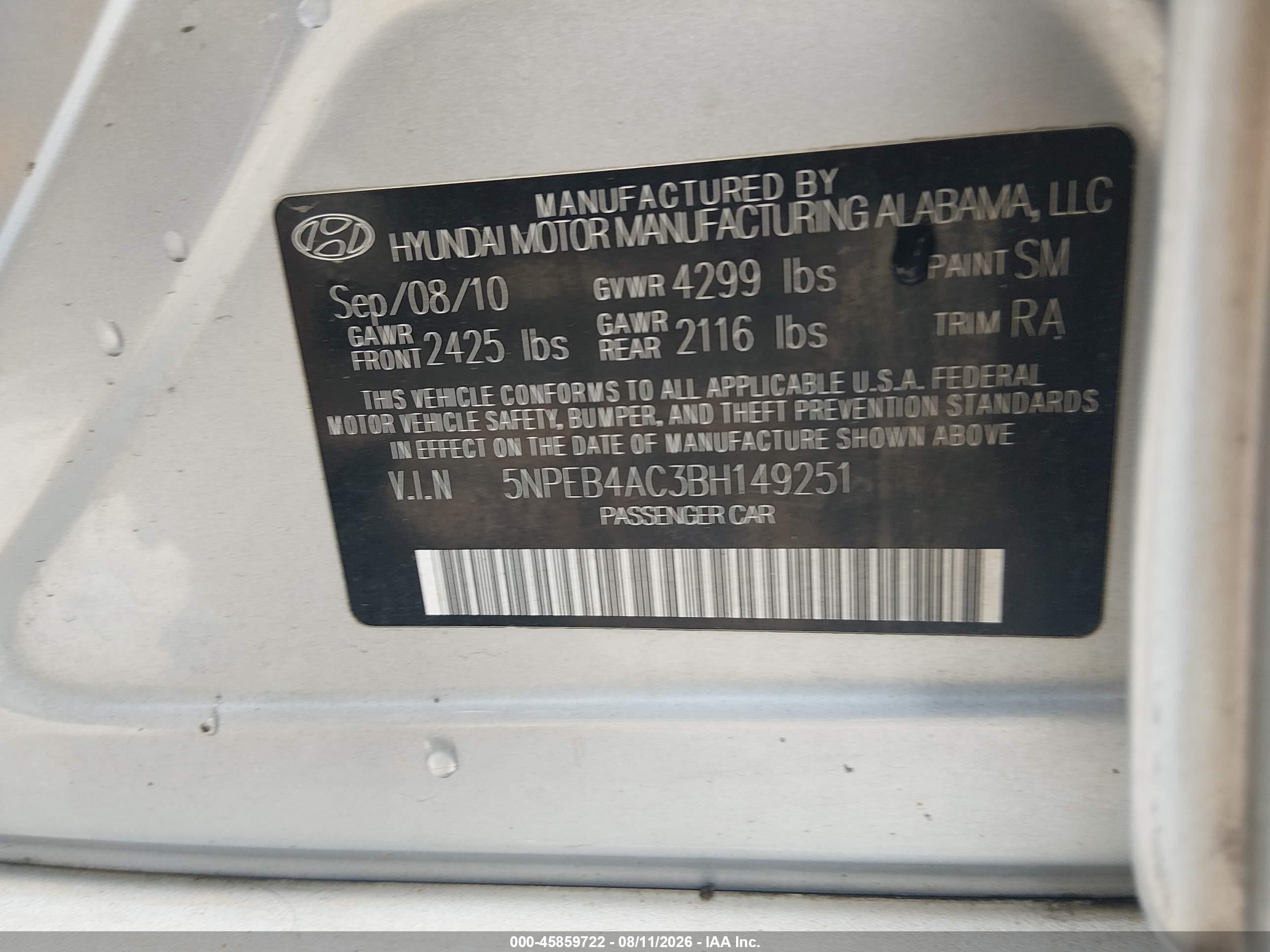 2011 Hyundai Sonata Gls Silver vin: 5NPEB4AC3BH149251