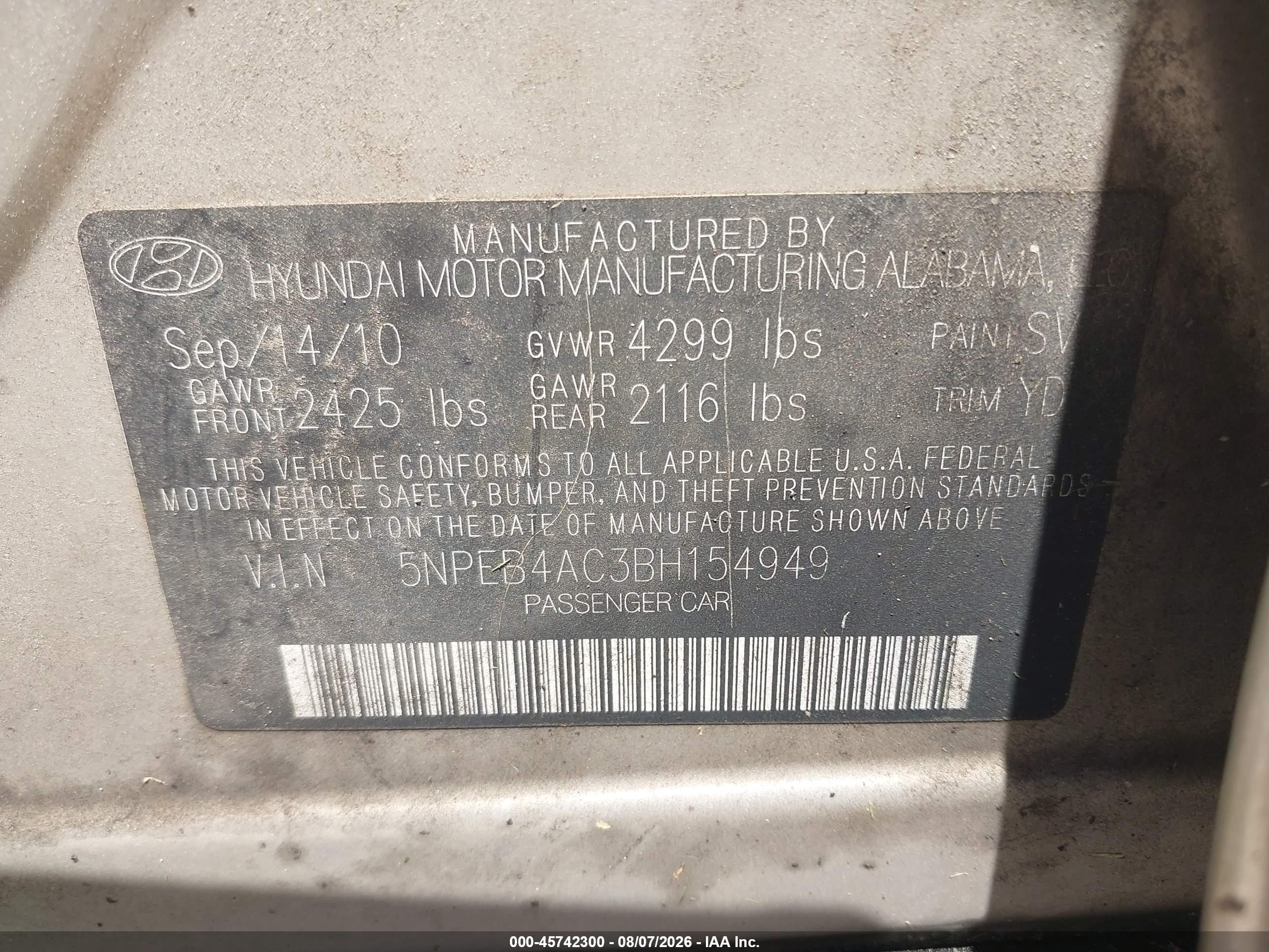 2011 Hyundai Sonata Gls Tan vin: 5NPEB4AC3BH154949