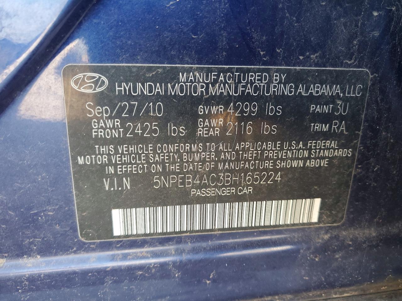 2011 Hyundai Sonata Gls Blue vin: 5NPEB4AC3BH165224
