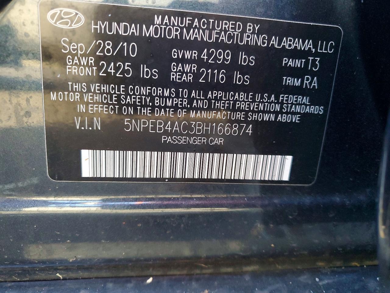 2011 Hyundai Sonata Gls Black vin: 5NPEB4AC3BH166874