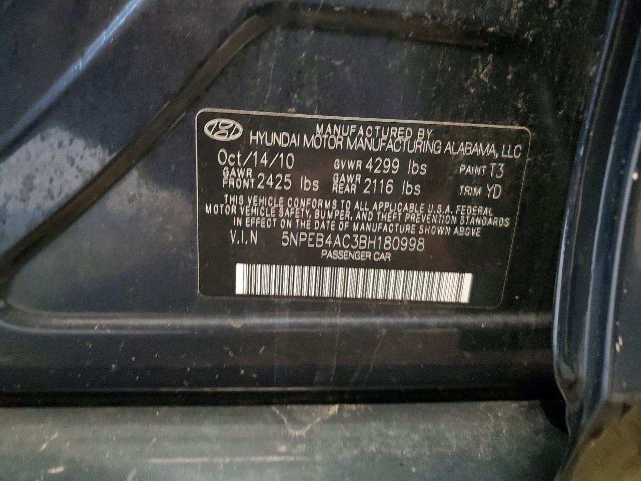 2011 Hyundai Sonata Gls Blue vin: 5NPEB4AC3BH180998