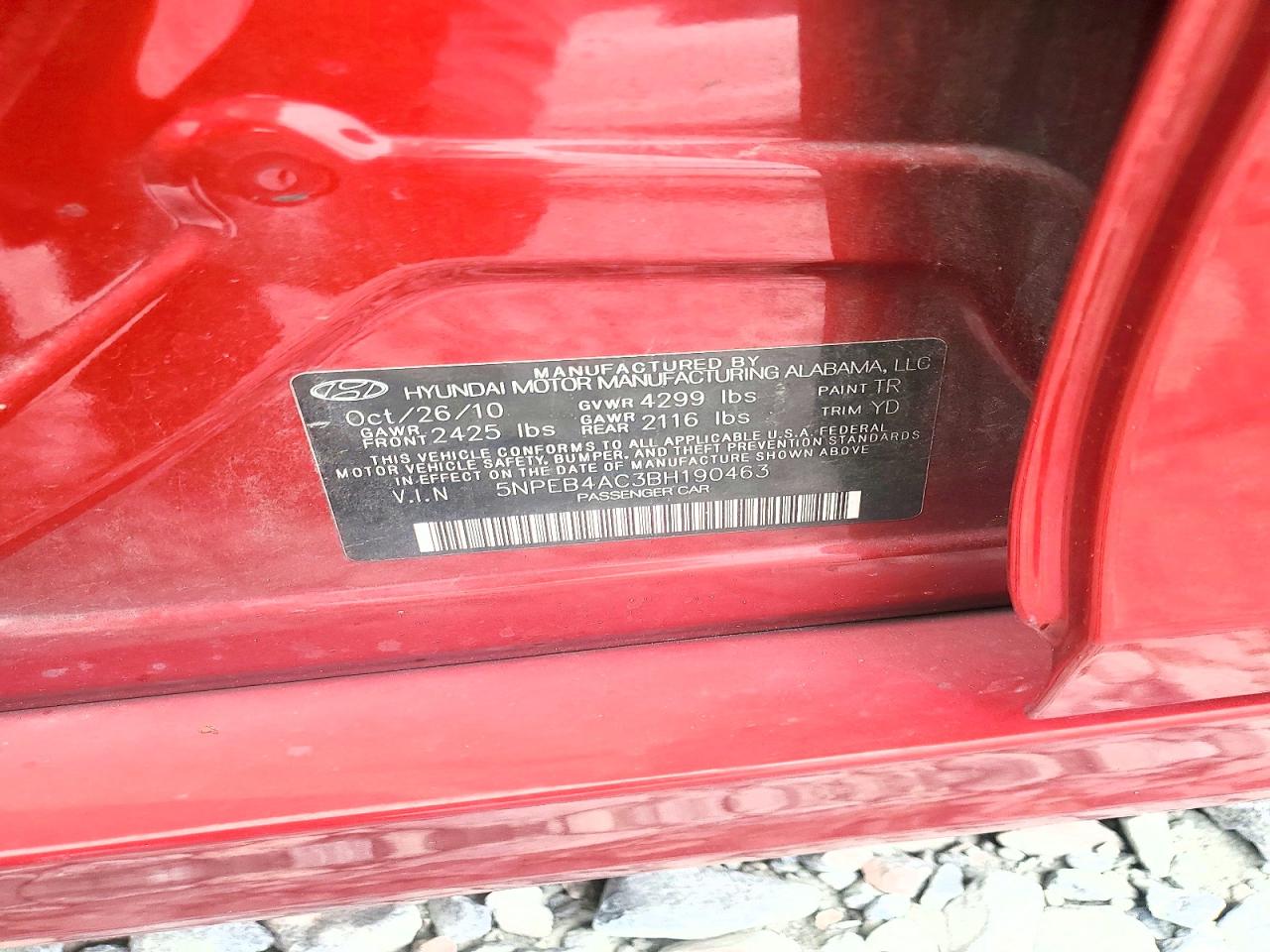 2011 Hyundai Sonata Gls Burgundy vin: 5NPEB4AC3BH190463