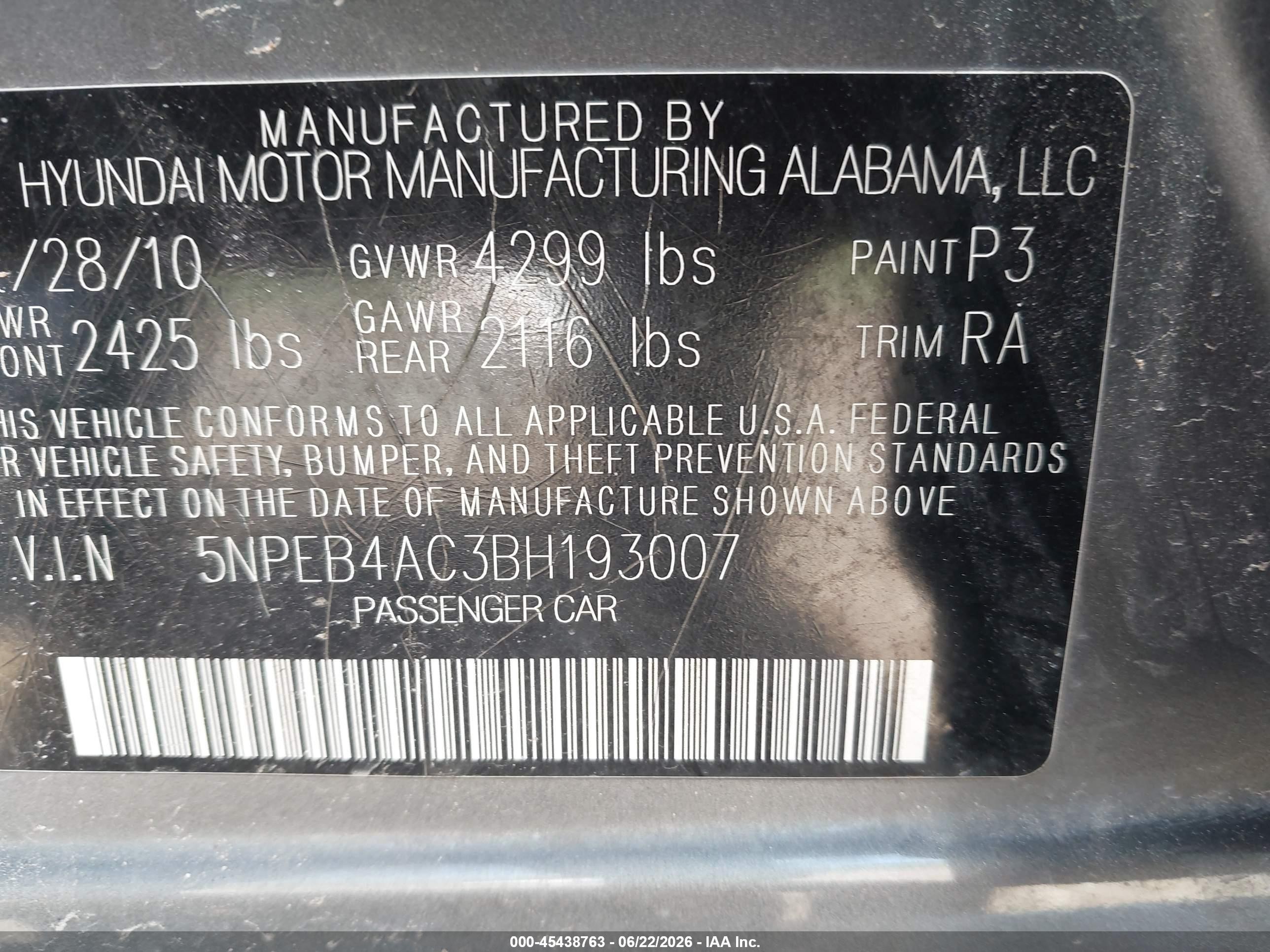 2011 Hyundai Sonata Gls Gray vin: 5NPEB4AC3BH193007
