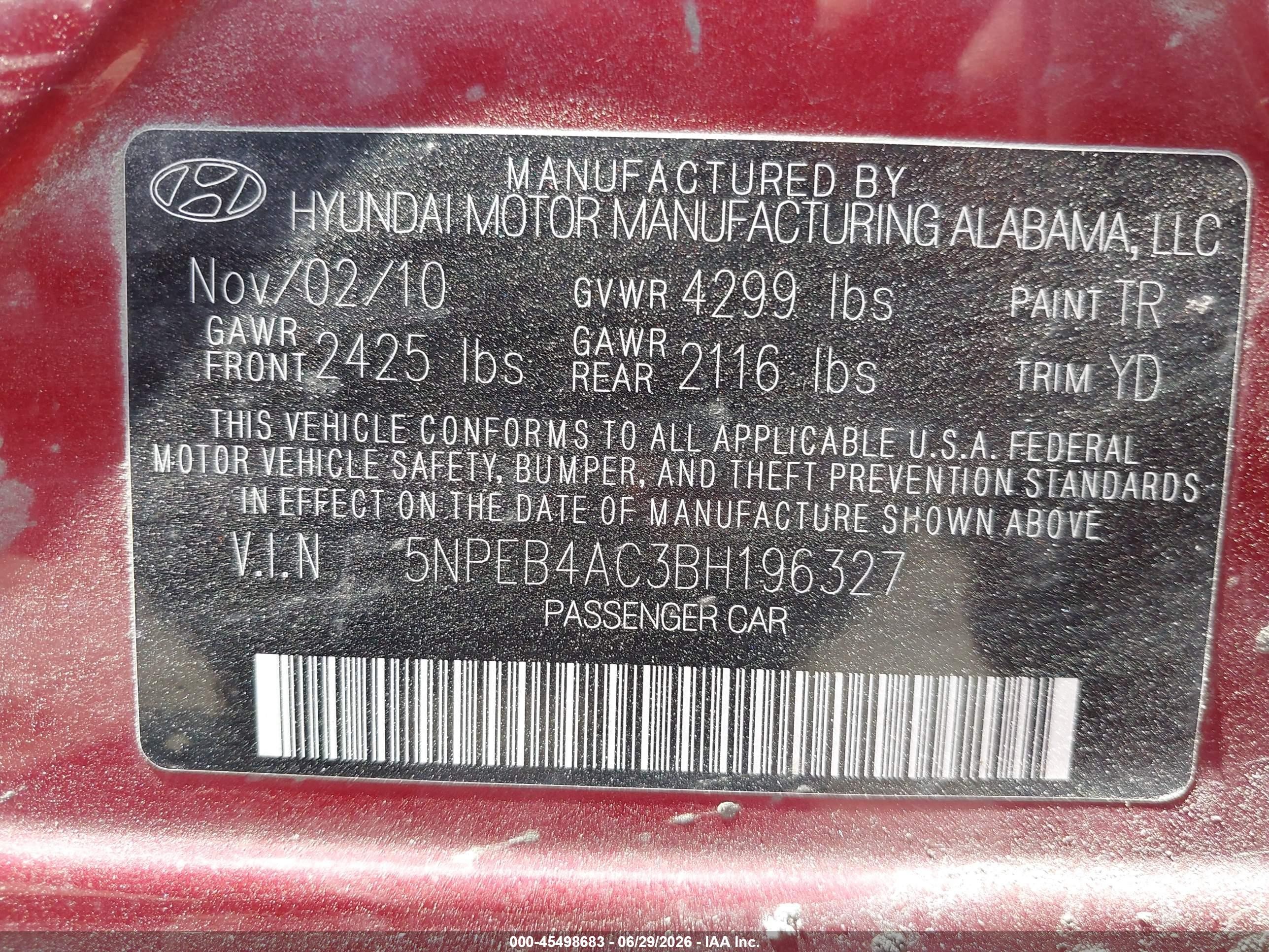 2011 Hyundai Sonata Gls Red vin: 5NPEB4AC3BH196327