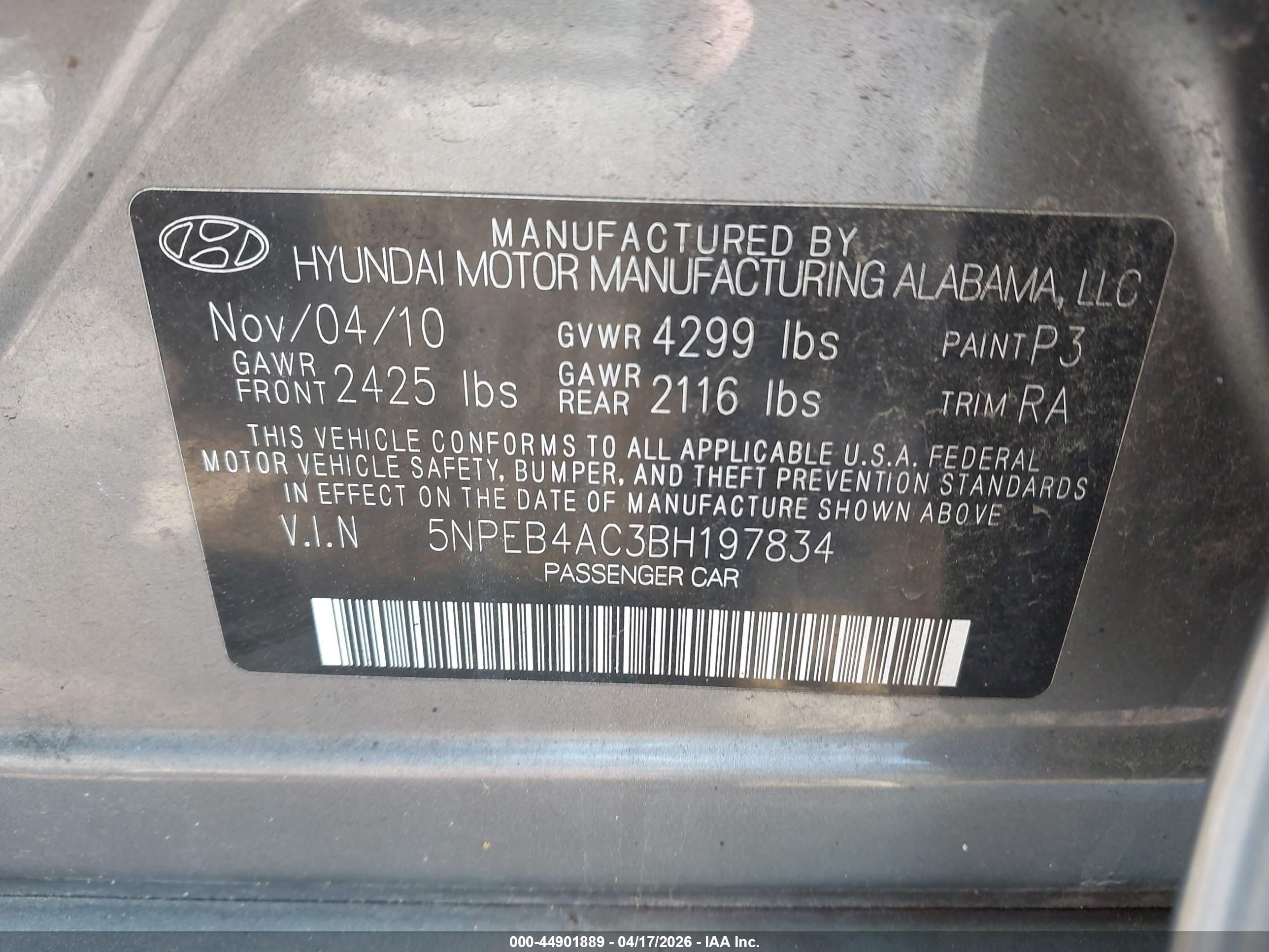 2011 Hyundai Sonata Gls Gray vin: 5NPEB4AC3BH197834