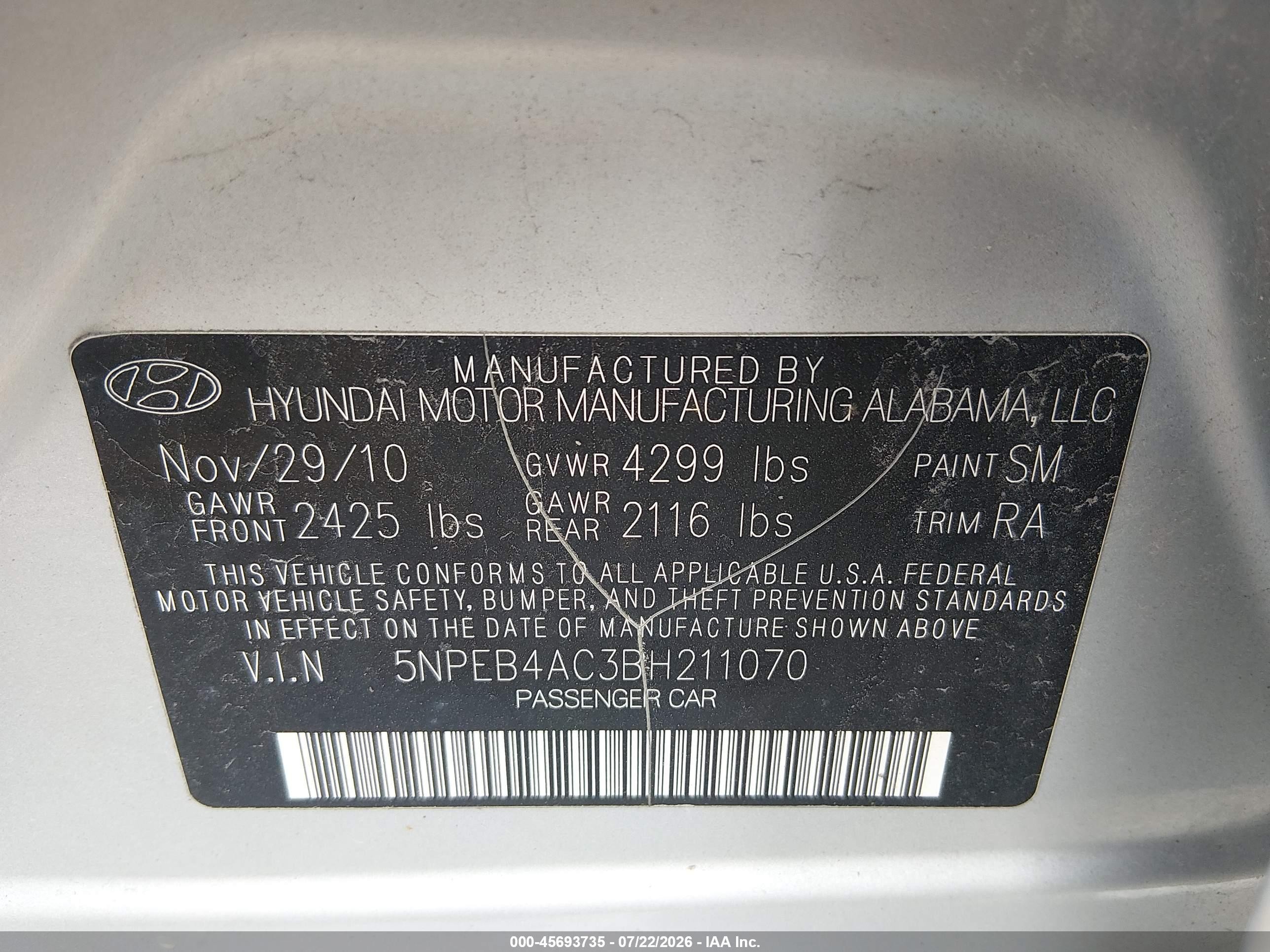 2011 Hyundai Sonata Gls Silver vin: 5NPEB4AC3BH211070