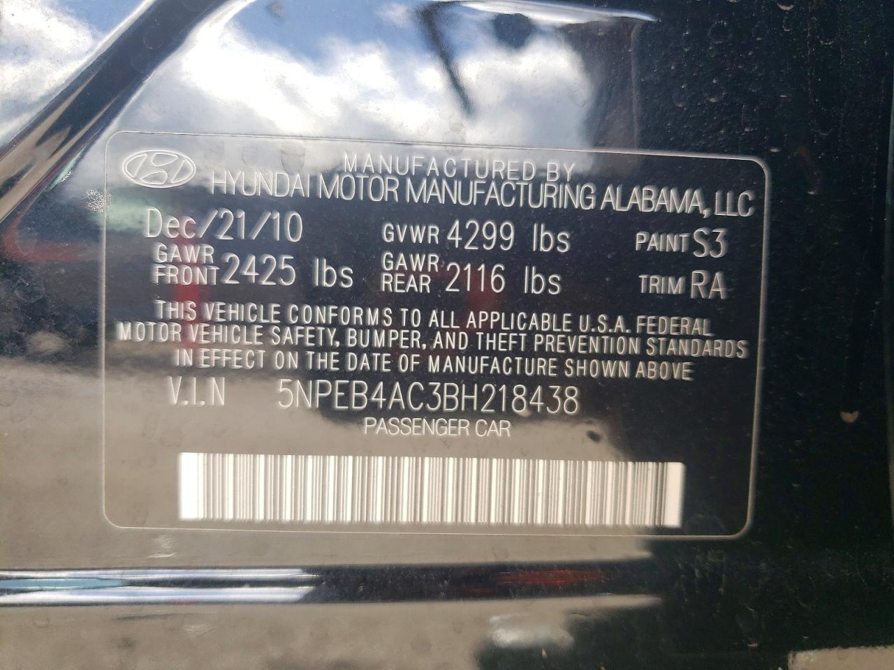 2011 Hyundai Sonata Gls Black vin: 5NPEB4AC3BH218438