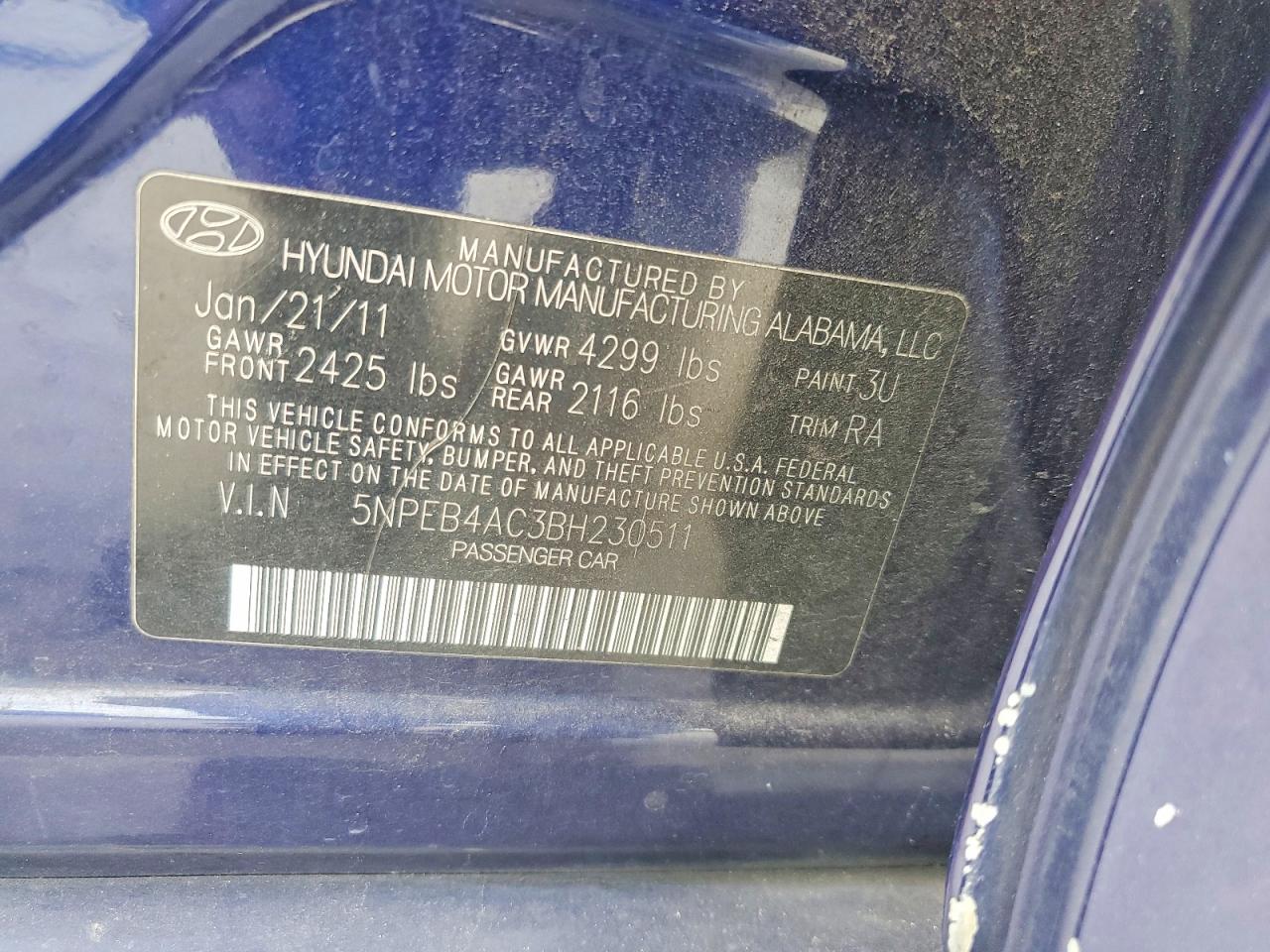 2011 Hyundai Sonata Gls Blue vin: 5NPEB4AC3BH230511