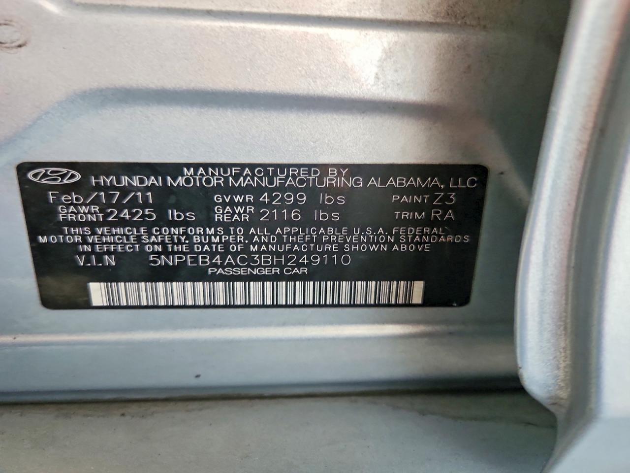 2011 Hyundai Sonata Gls Blue vin: 5NPEB4AC3BH249110
