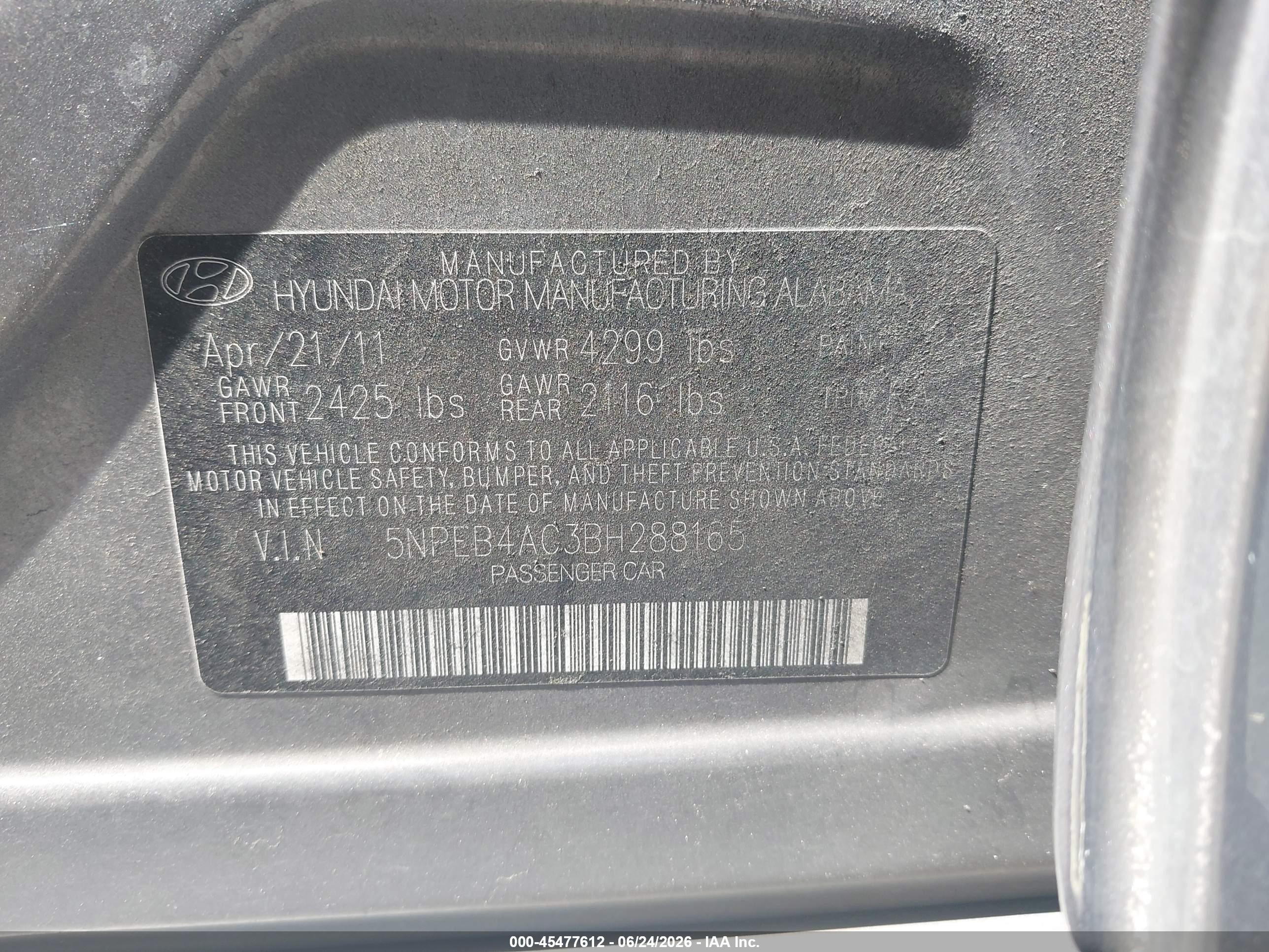 2011 Hyundai Sonata Gls Gray vin: 5NPEB4AC3BH288165