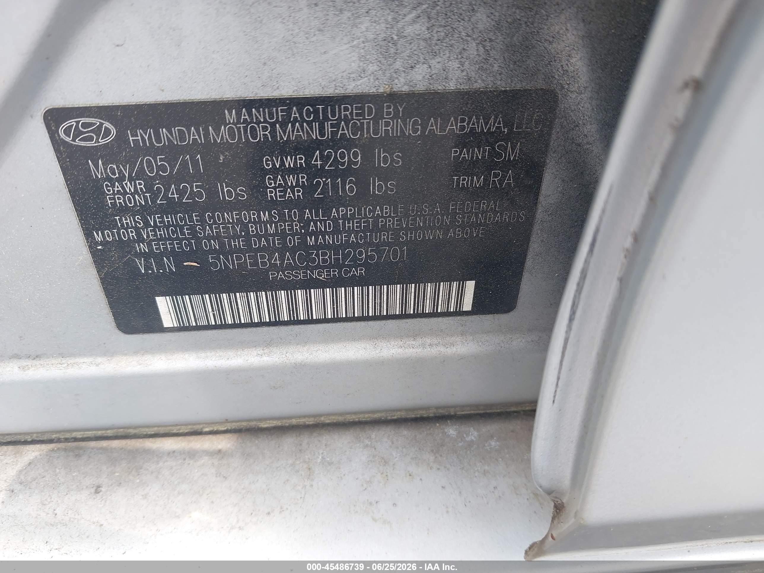 2011 Hyundai Sonata Gls Silver vin: 5NPEB4AC3BH295701
