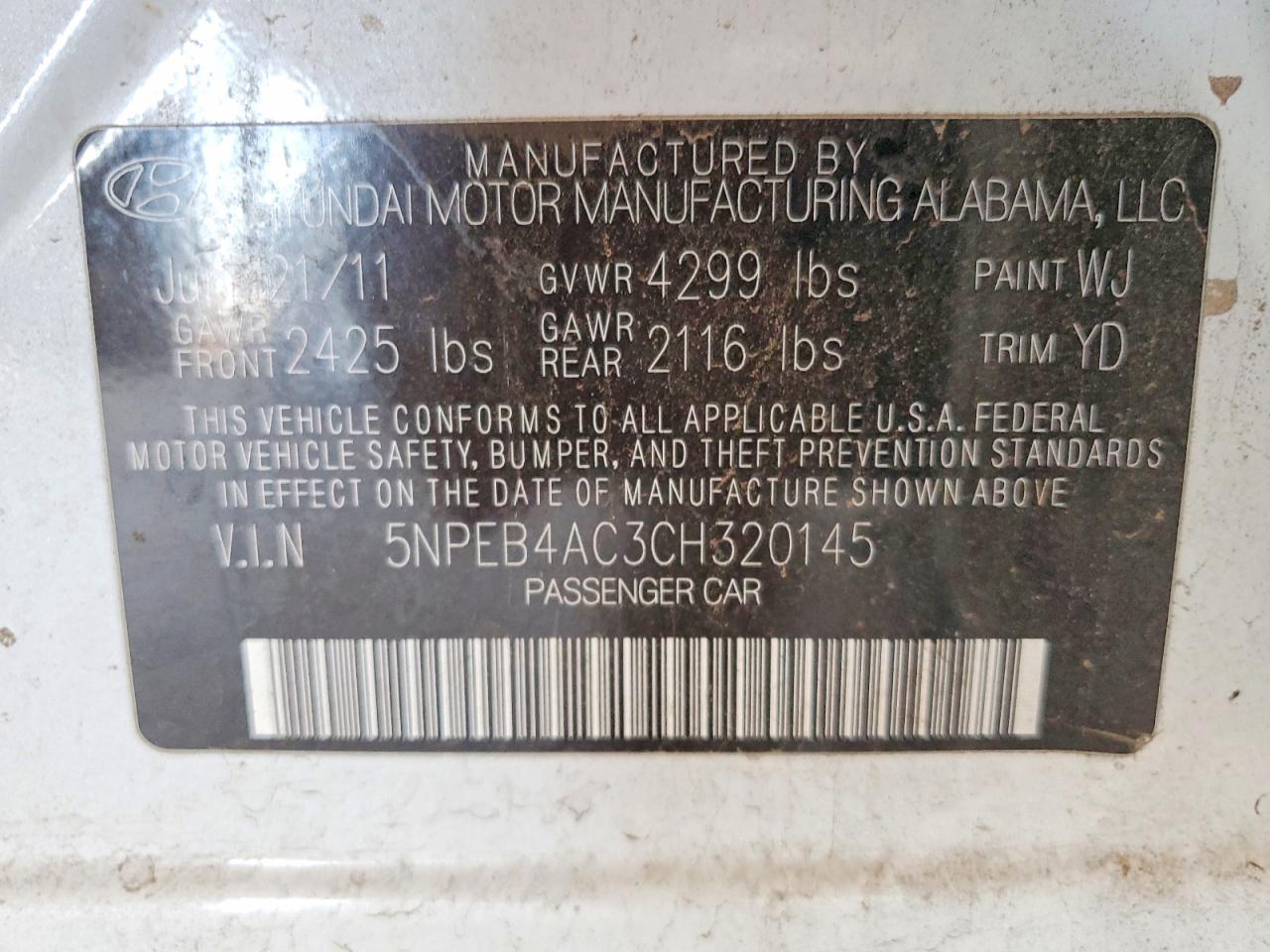 2012 Hyundai Sonata Gls White vin: 5NPEB4AC3CH320145