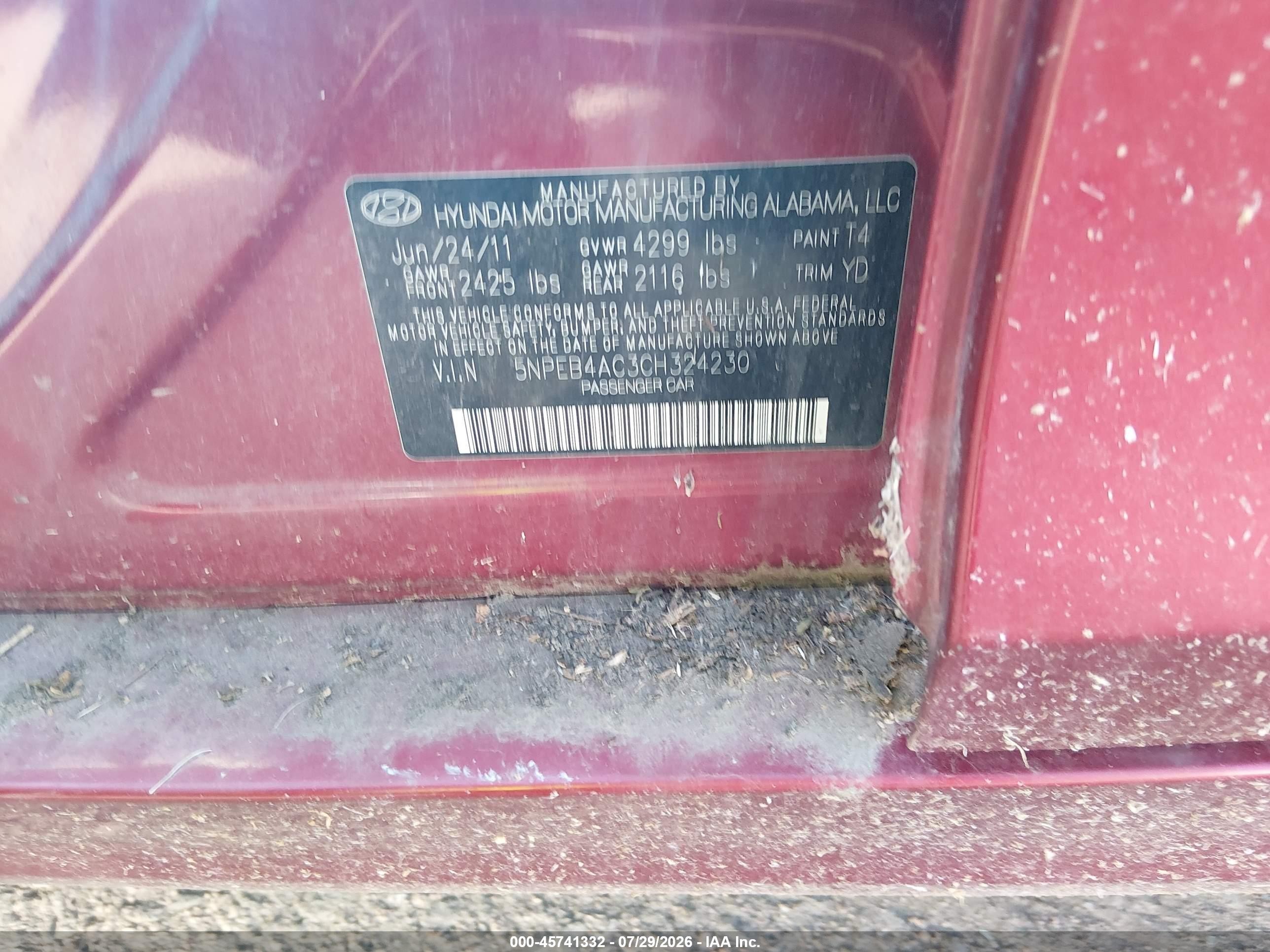 2012 Hyundai Sonata Gls Red vin: 5NPEB4AC3CH324230