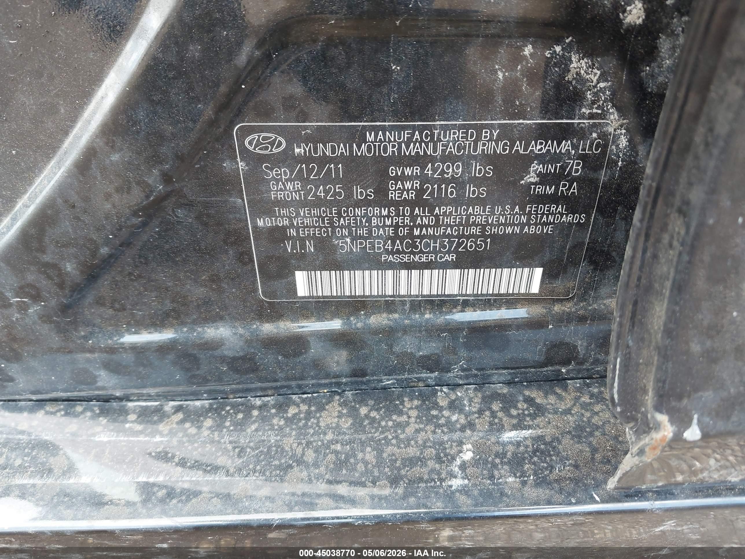 2012 Hyundai Sonata Gls Black vin: 5NPEB4AC3CH372651