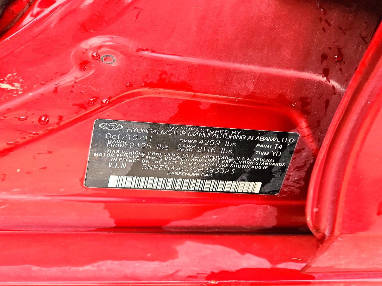 2012 Hyundai Sonata Gls Red vin: 5NPEB4AC3CH393323