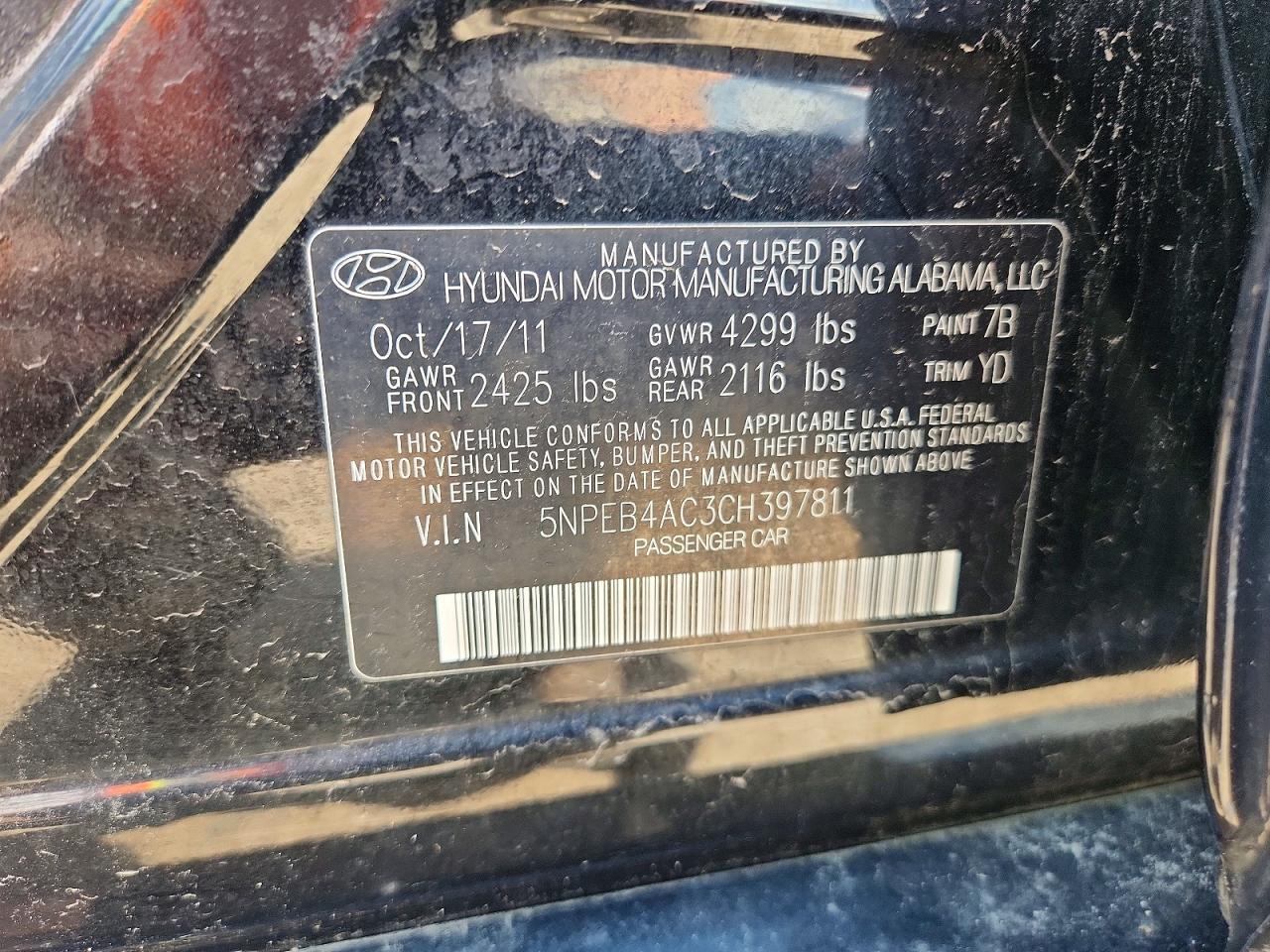 2012 Hyundai Sonata Gls Black vin: 5NPEB4AC3CH397811