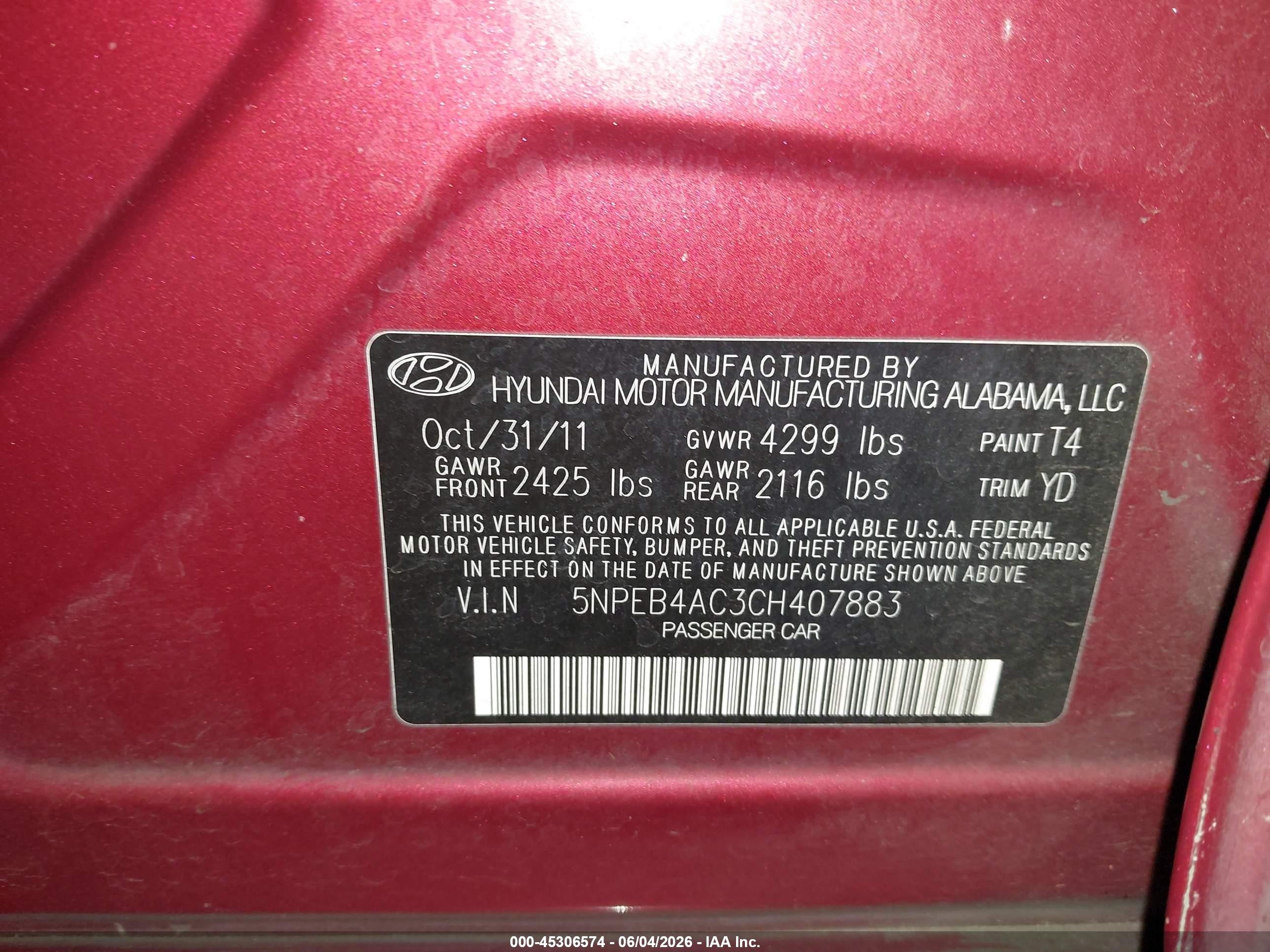 2012 Hyundai Sonata Gls Maroon vin: 5NPEB4AC3CH407883