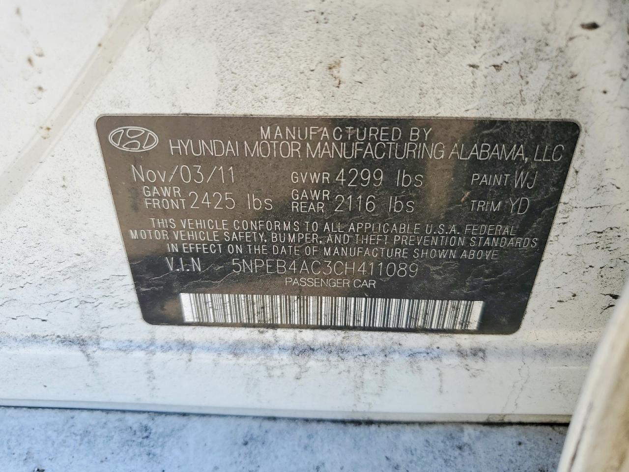 2012 Hyundai Sonata Gls White vin: 5NPEB4AC3CH411089