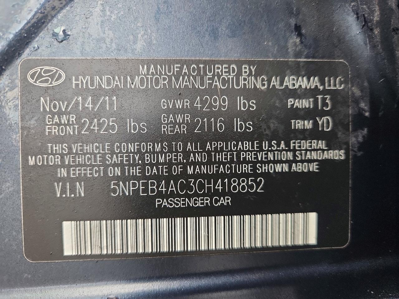 2012 Hyundai Sonata Gls Black vin: 5NPEB4AC3CH418852