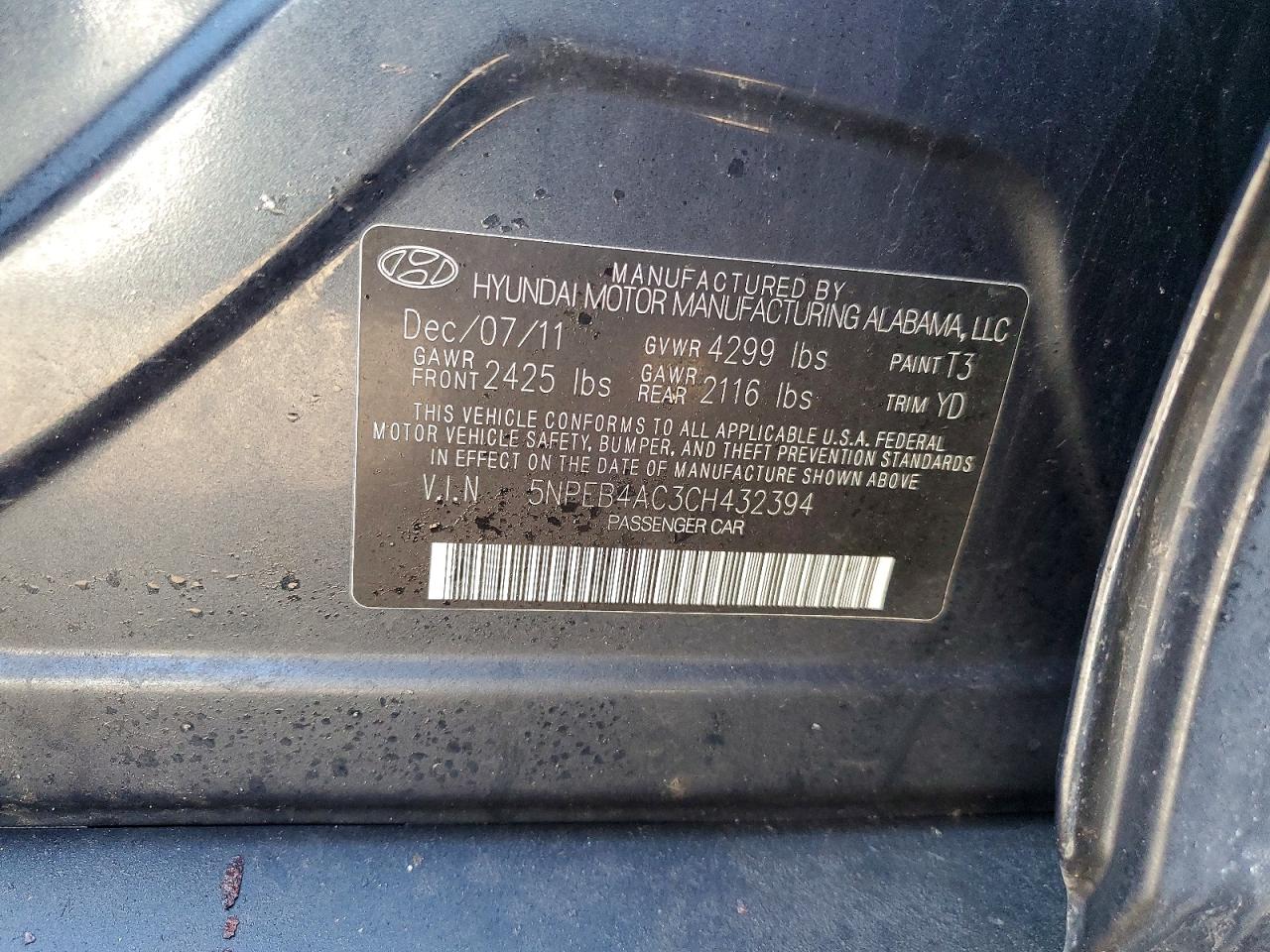 2012 Hyundai Sonata Gls Blue vin: 5NPEB4AC3CH432394