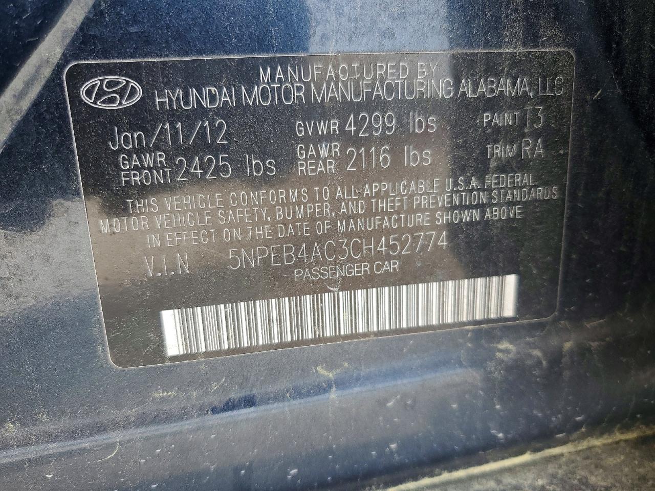 2012 Hyundai Sonata Gls Black vin: 5NPEB4AC3CH452774