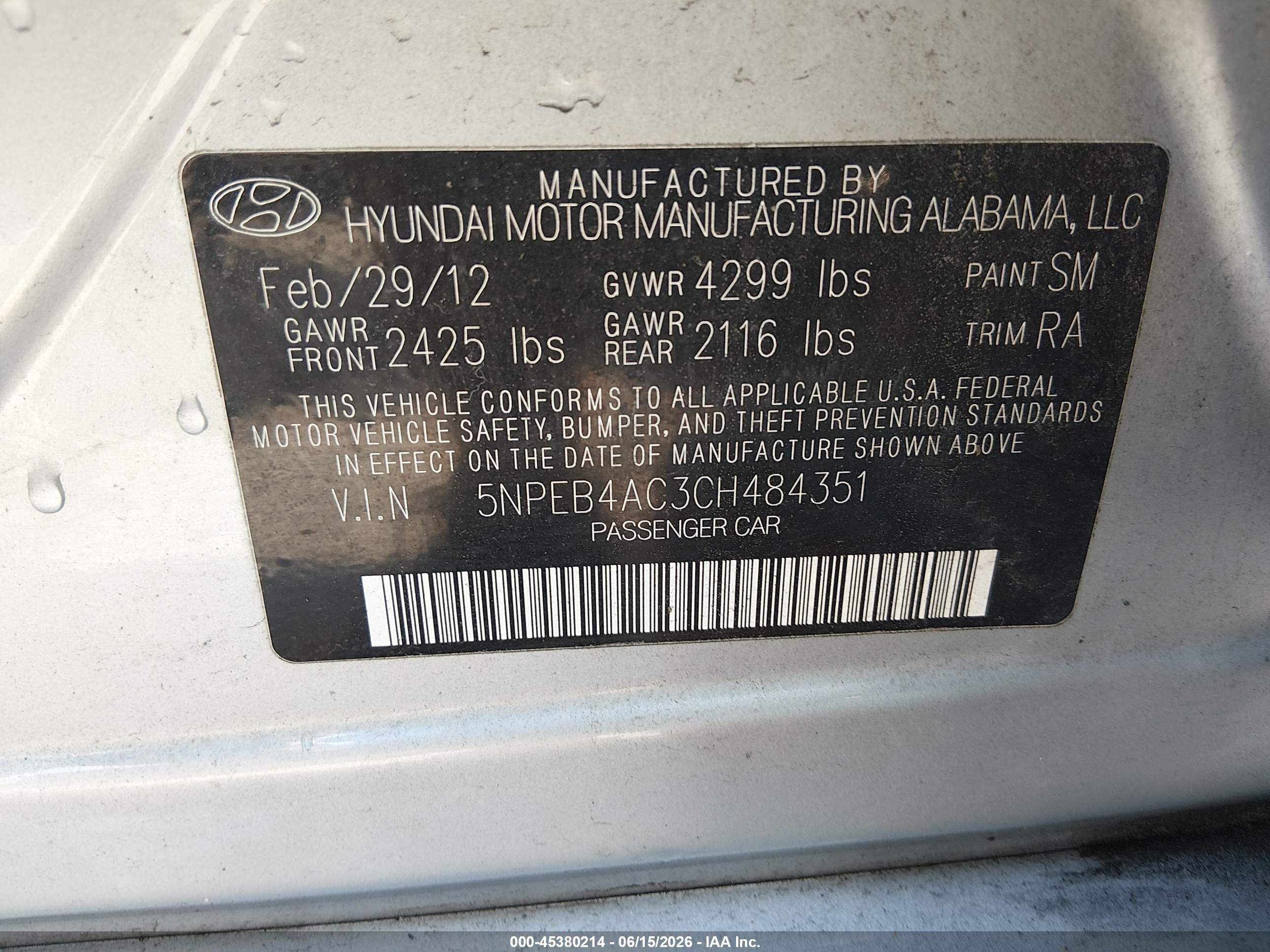 2012 Hyundai Sonata Gls Silver vin: 5NPEB4AC3CH484351