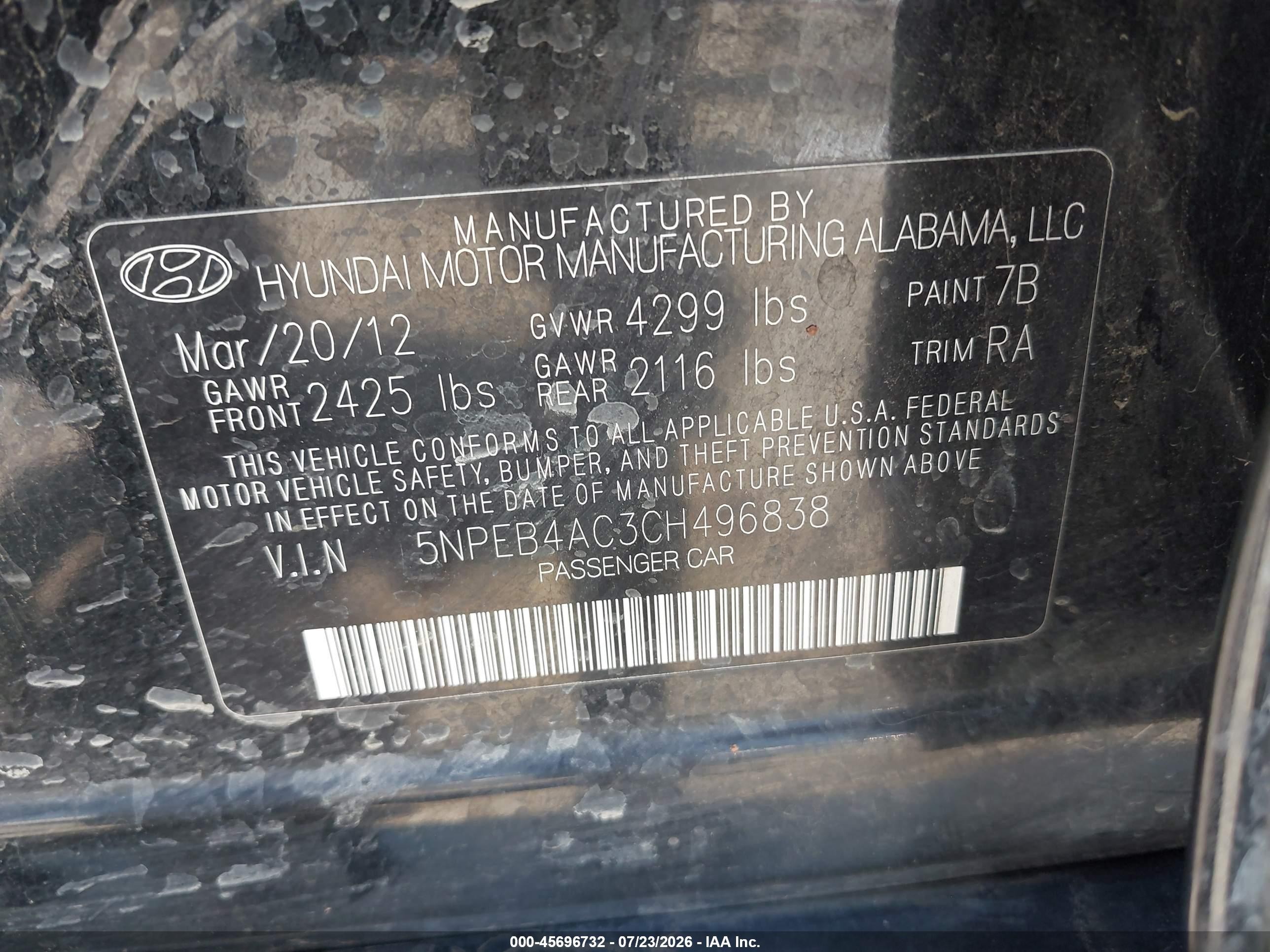2012 Hyundai Sonata Gls Black vin: 5NPEB4AC3CH496838