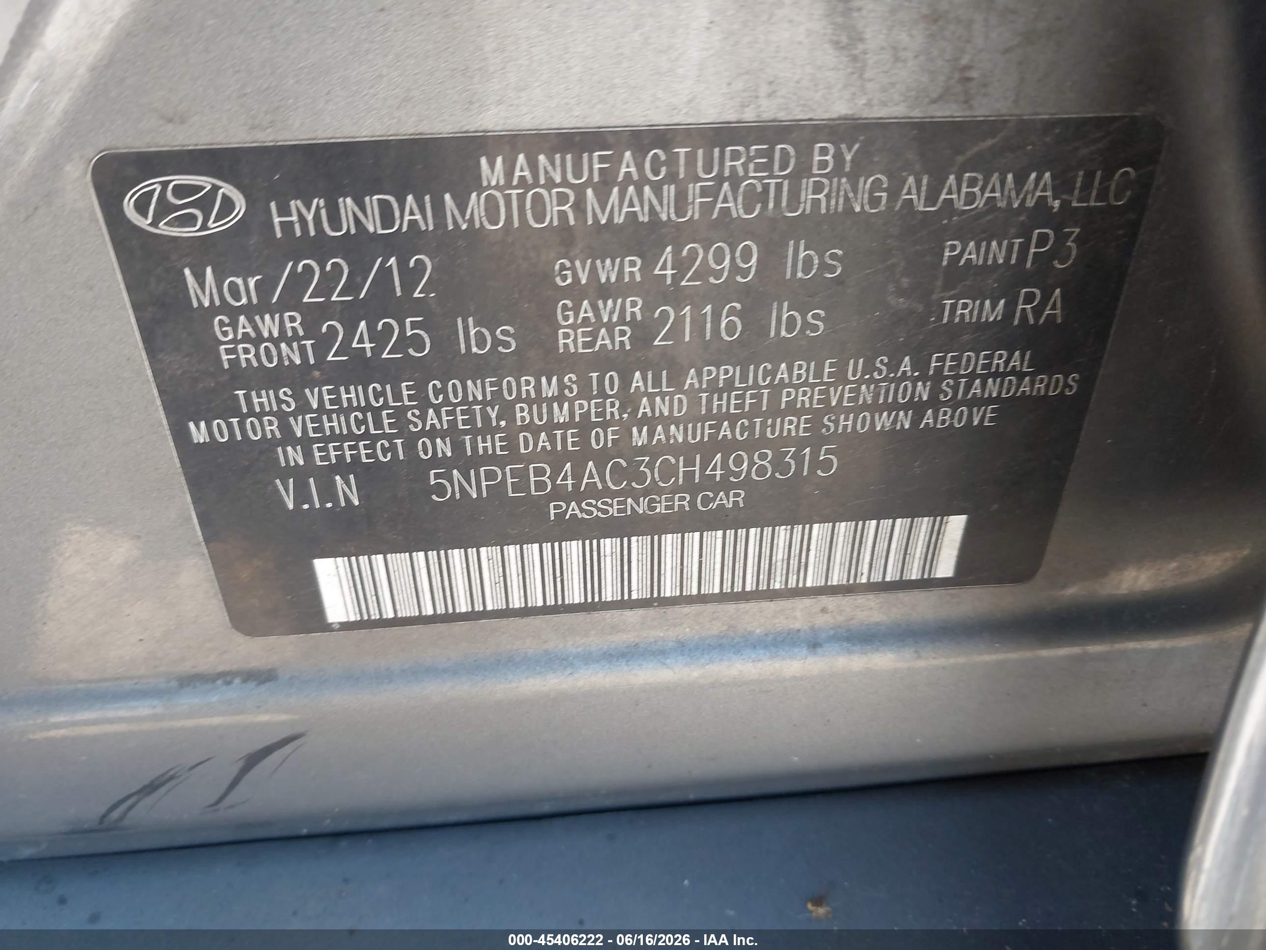 2012 Hyundai Sonata Gls Gray vin: 5NPEB4AC3CH498315