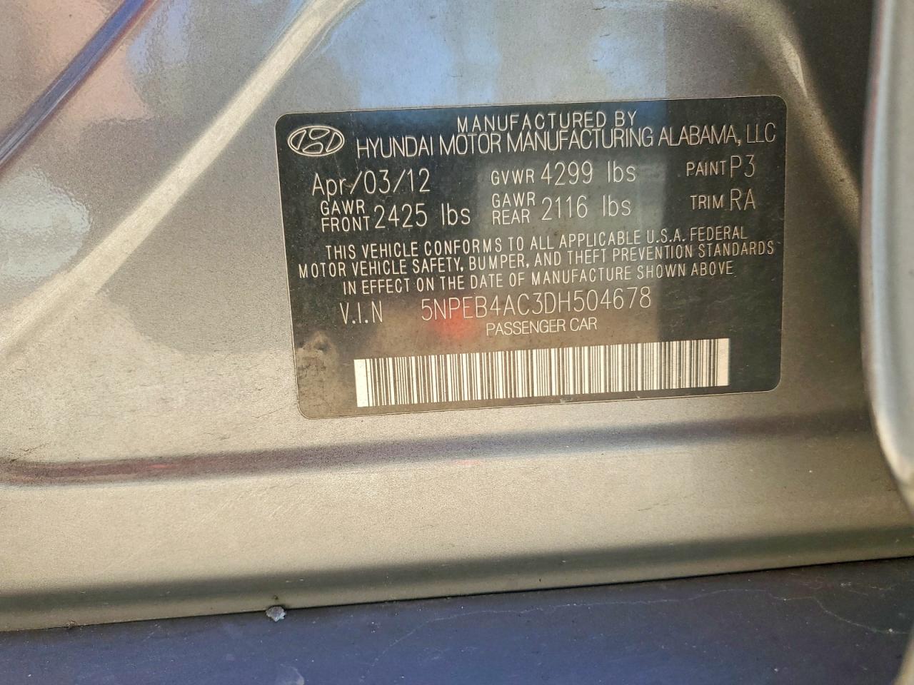 2013 Hyundai Sonata Gls Серый vin: 5NPEB4AC3DH504678