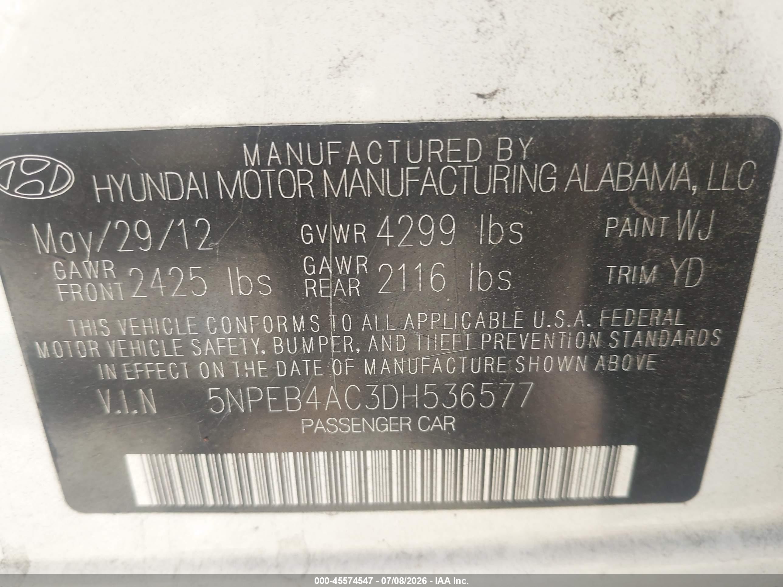 2013 Hyundai Sonata Gls White vin: 5NPEB4AC3DH536577