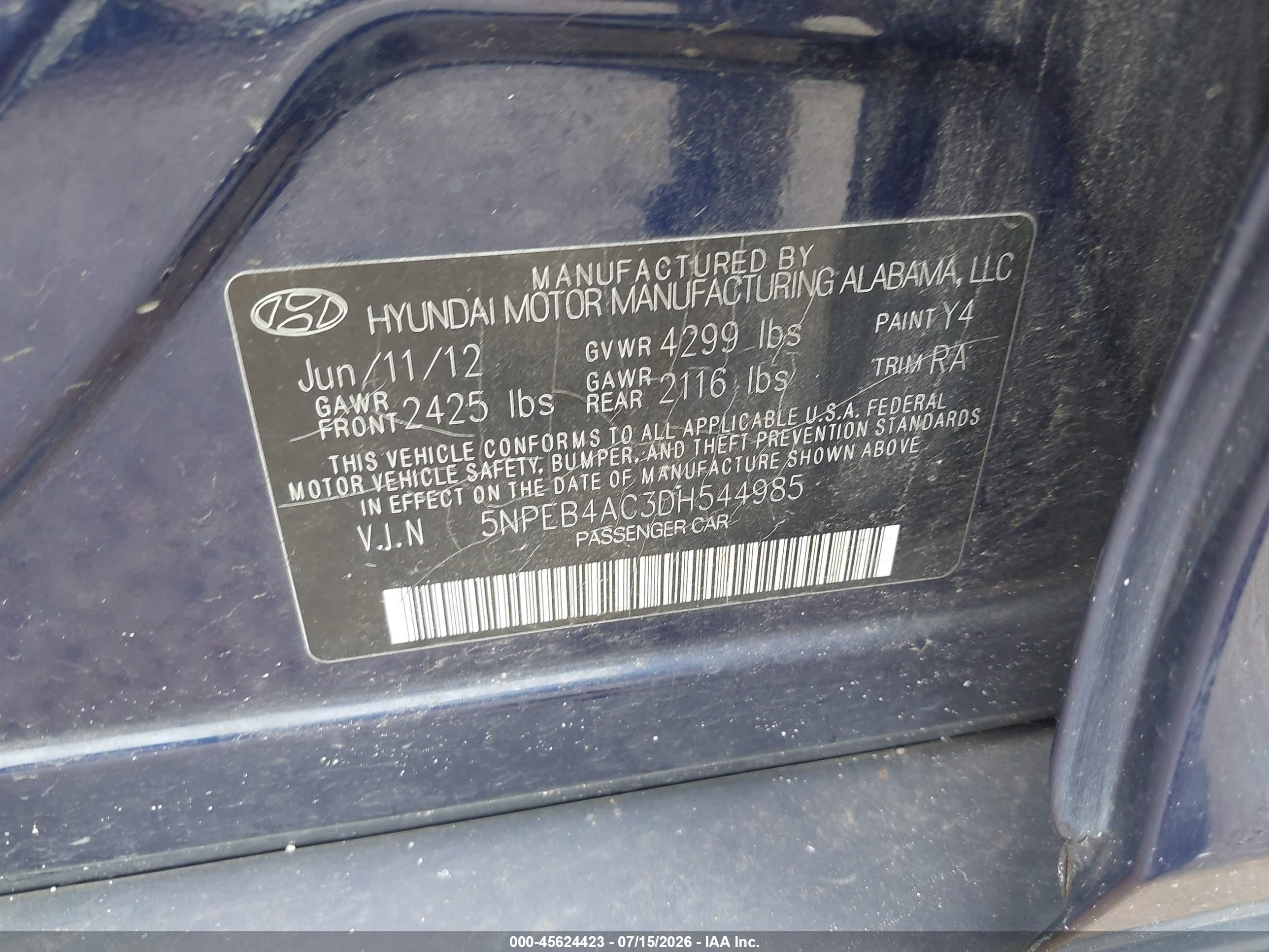 2013 Hyundai Sonata Gls Blue vin: 5NPEB4AC3DH544985