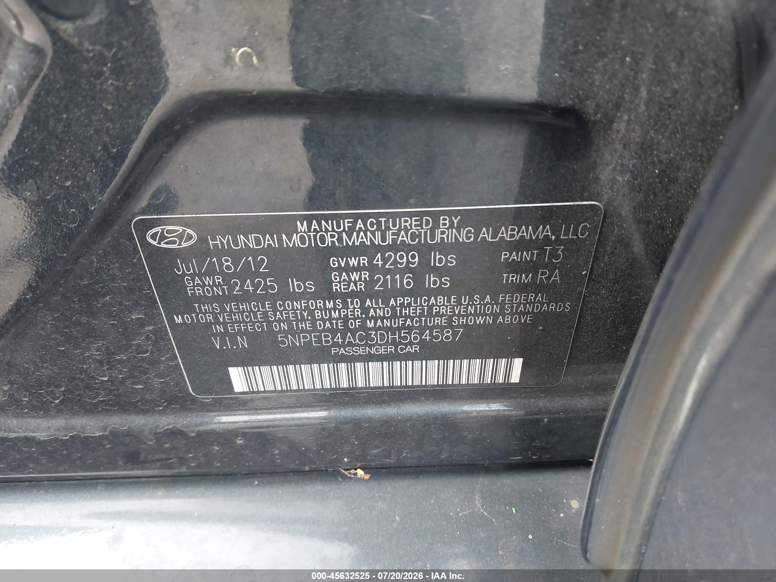 2013 Hyundai Sonata Gls Серый vin: 5NPEB4AC3DH564587