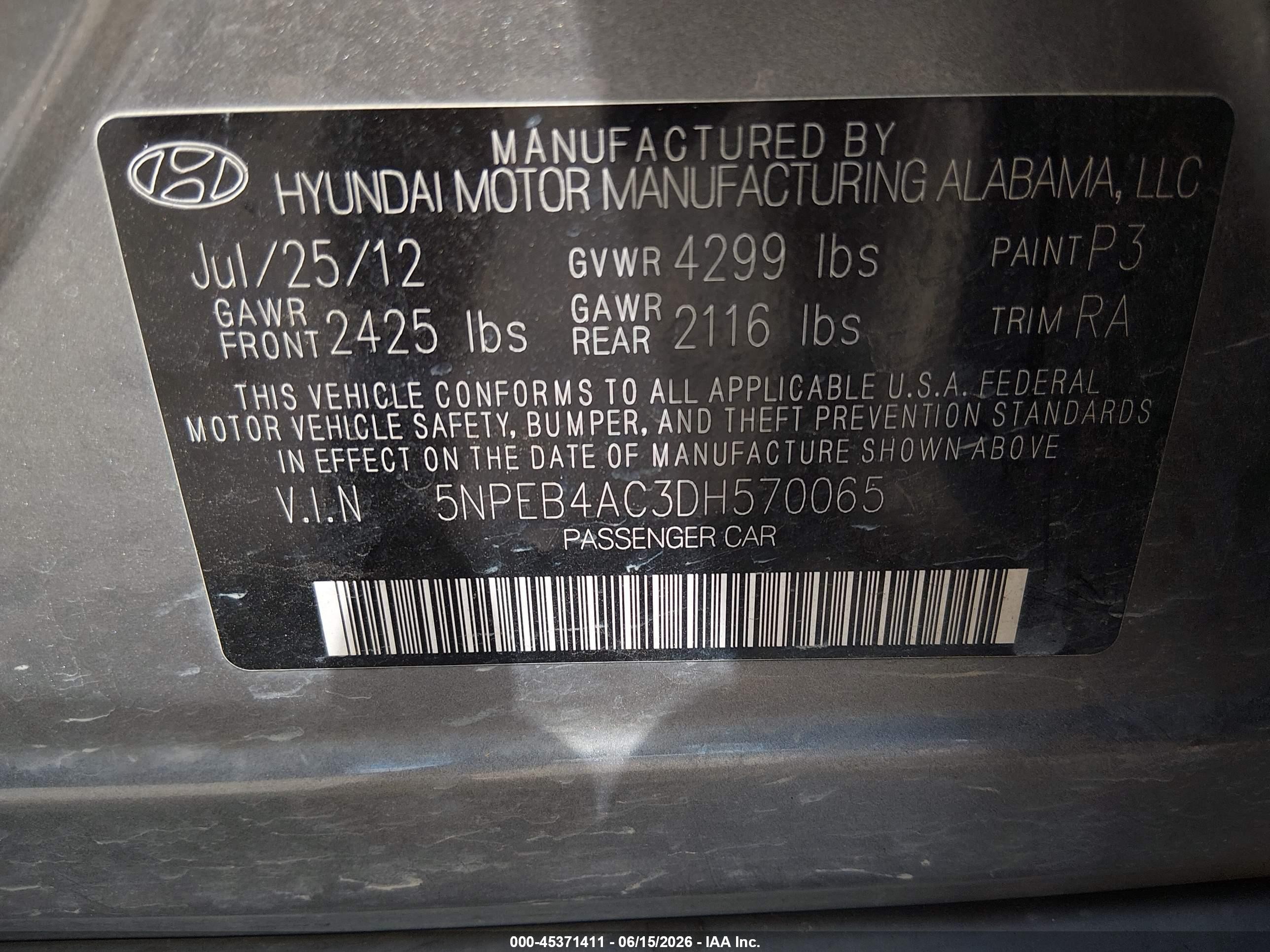 2013 Hyundai Sonata Gls Gray vin: 5NPEB4AC3DH570065