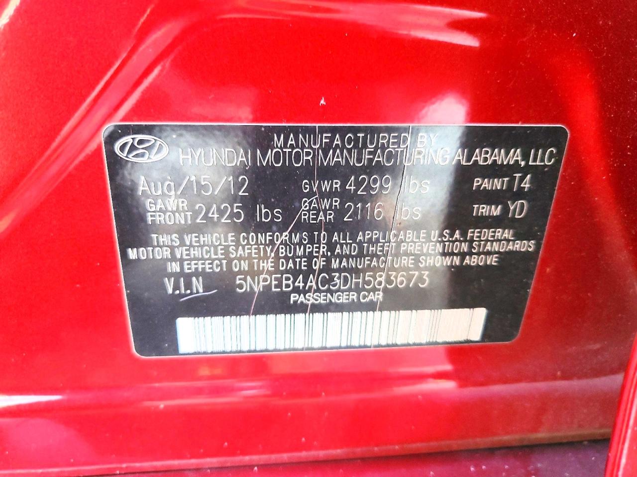 2013 Hyundai Sonata Gls Red vin: 5NPEB4AC3DH583673
