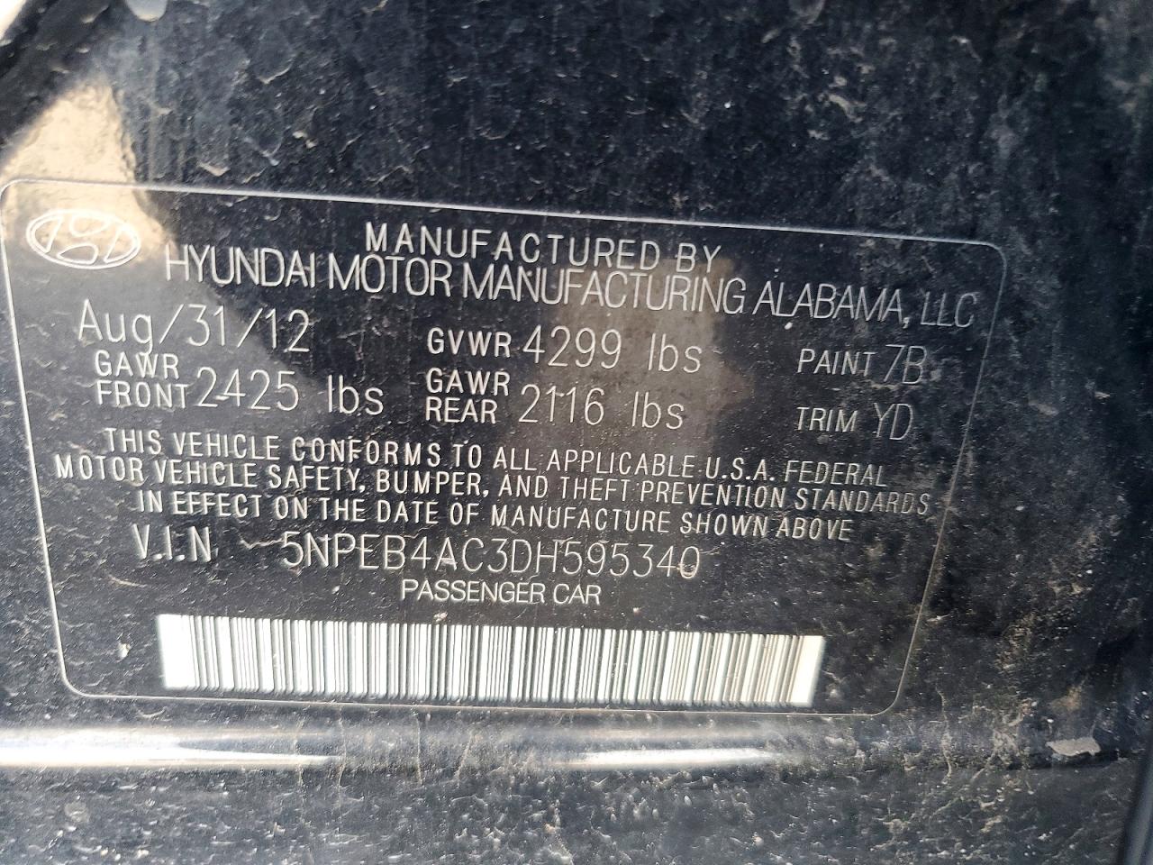 2013 Hyundai Sonata Gls Black vin: 5NPEB4AC3DH595340