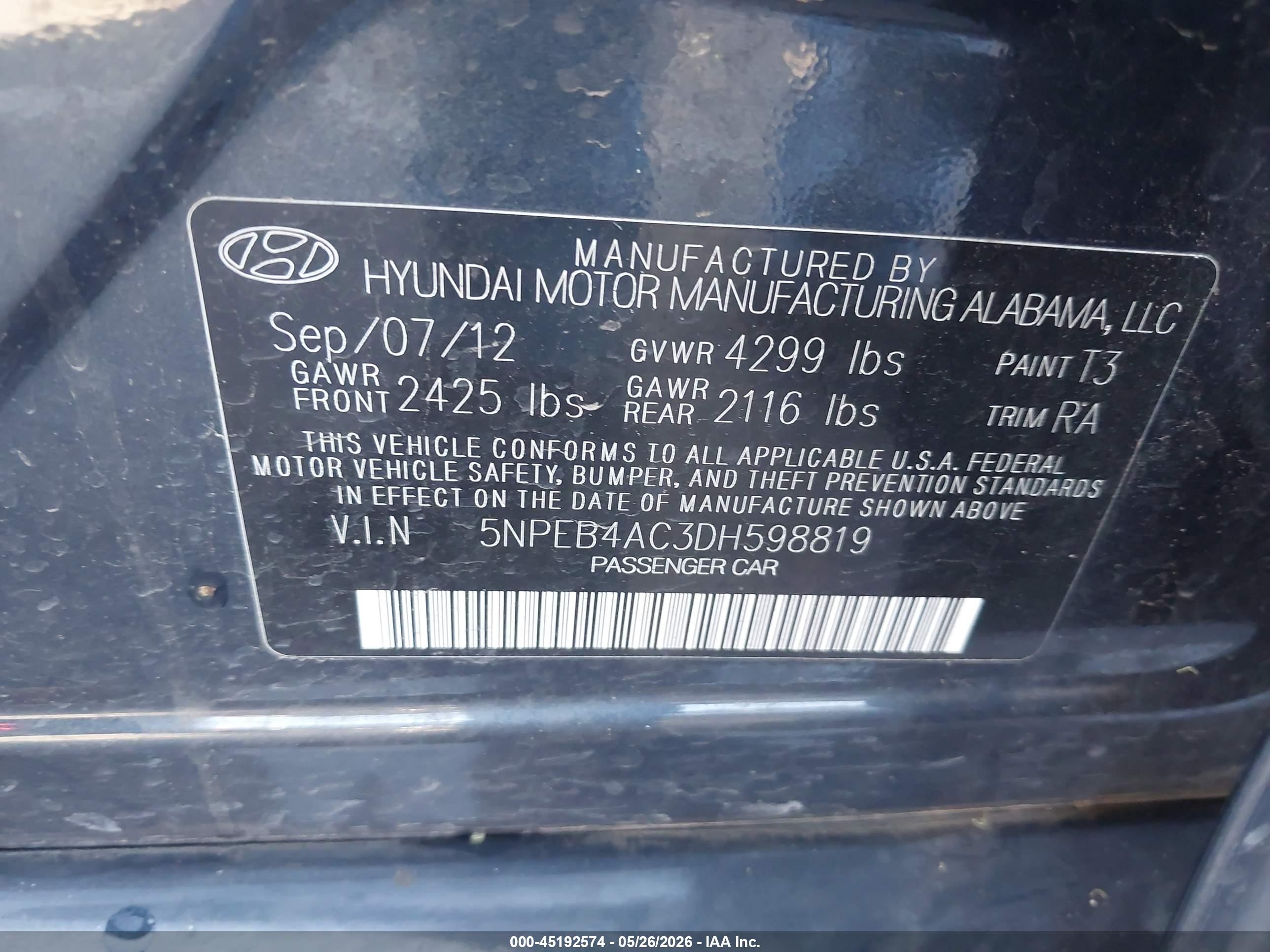 2013 Hyundai Sonata Gls Navy vin: 5NPEB4AC3DH598819