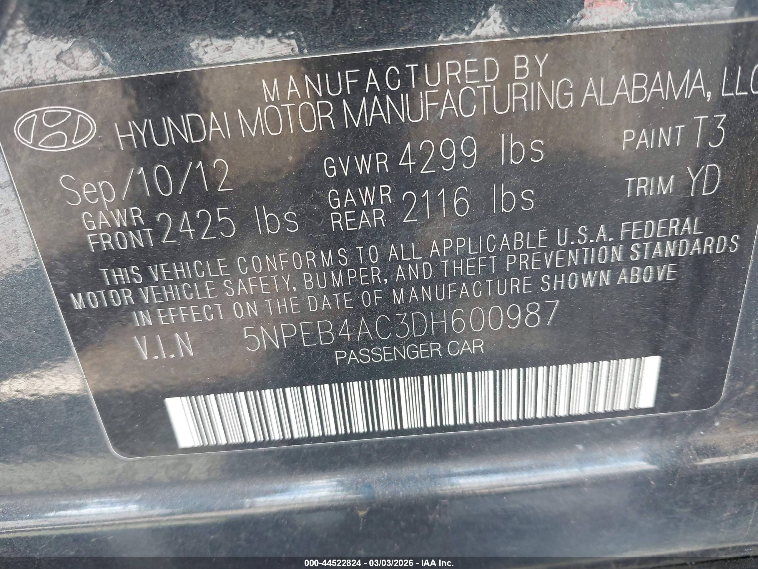 2013 Hyundai Sonata Gls Серый vin: 5NPEB4AC3DH600987