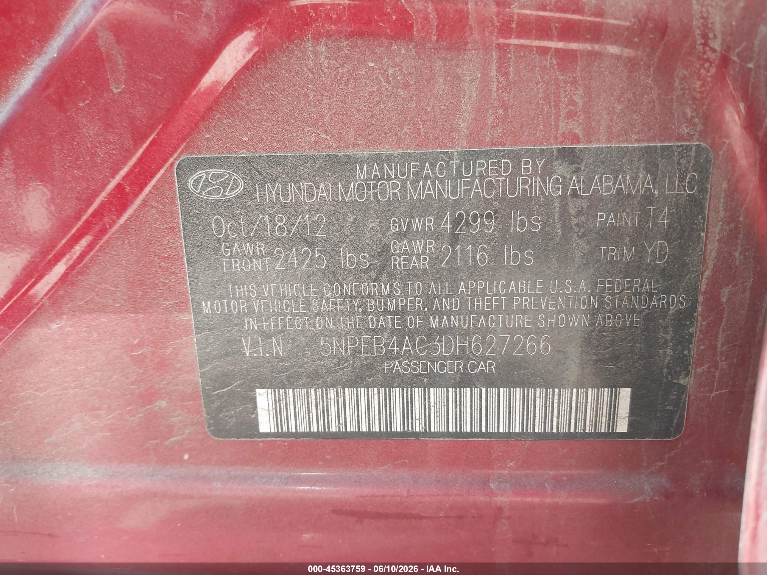 2013 Hyundai Sonata Gls Red vin: 5NPEB4AC3DH627266