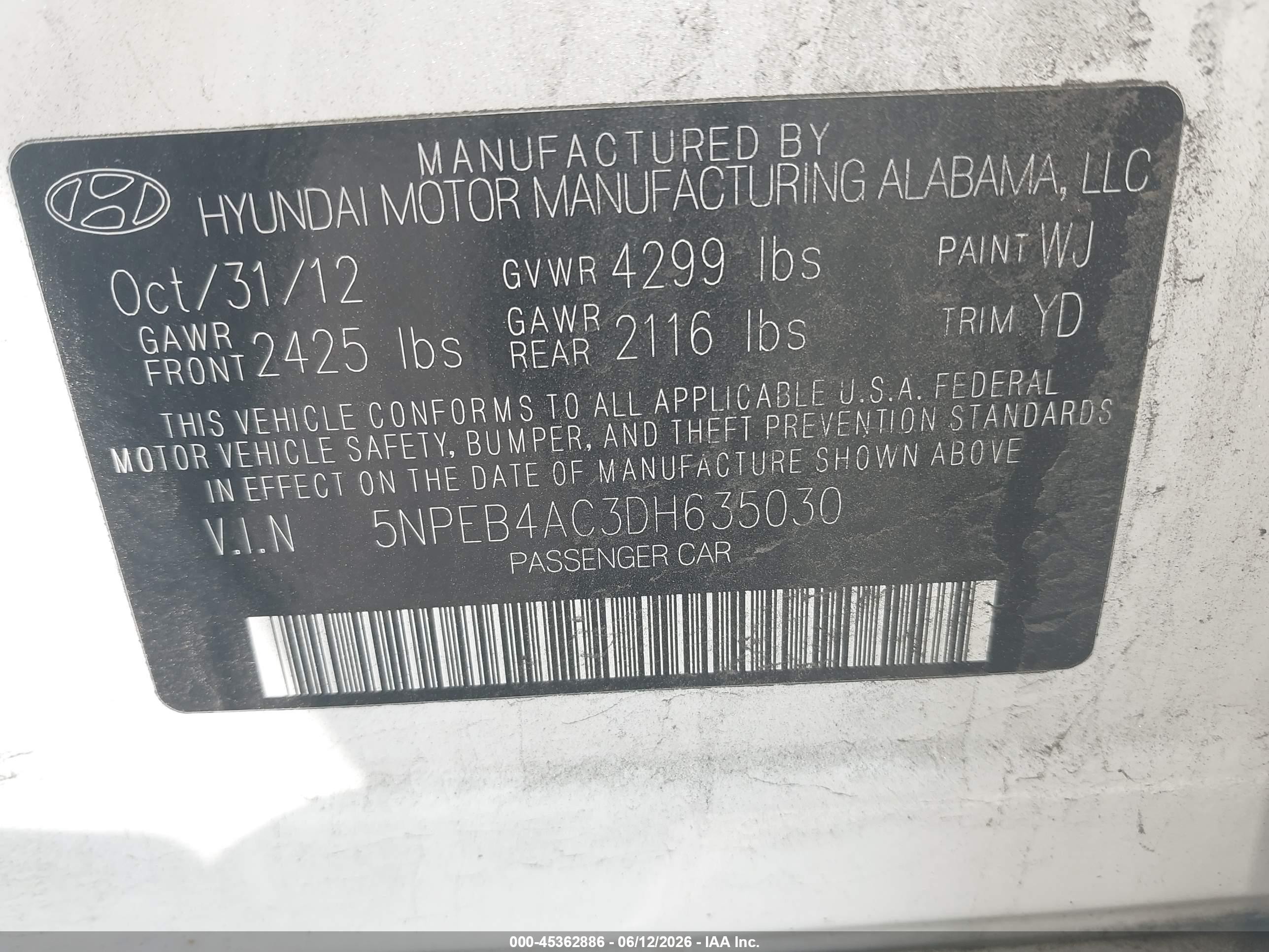 2013 Hyundai Sonata Gls White vin: 5NPEB4AC3DH635030