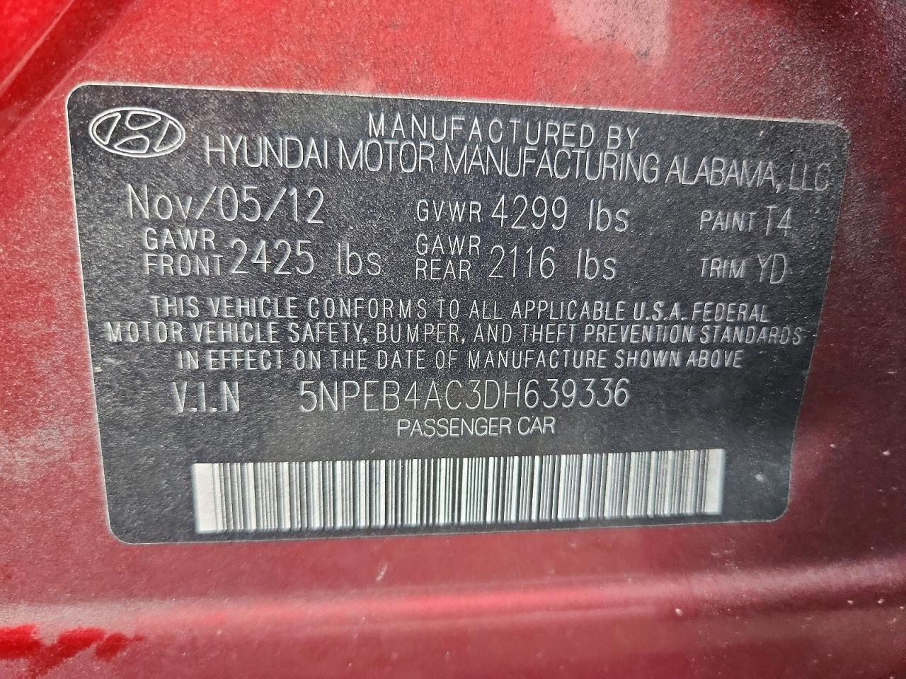 2013 Hyundai Sonata Gls Burgundy vin: 5NPEB4AC3DH639336