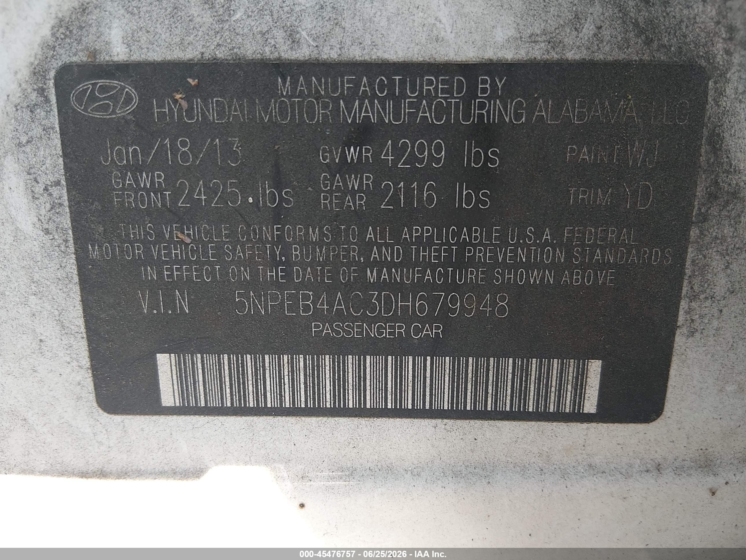 2013 Hyundai Sonata Gls White vin: 5NPEB4AC3DH679948