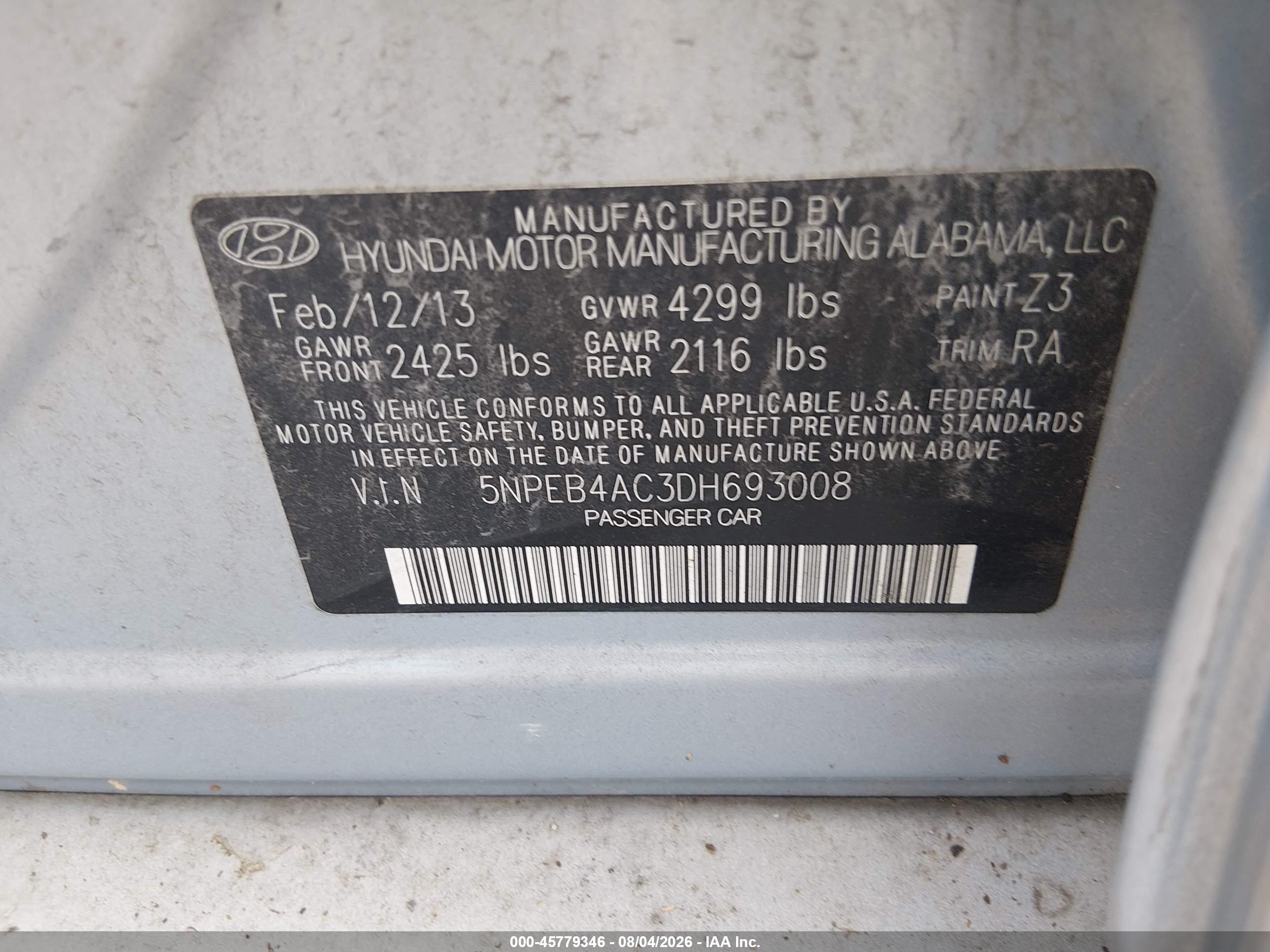 2013 Hyundai Sonata Gls Blue vin: 5NPEB4AC3DH693008